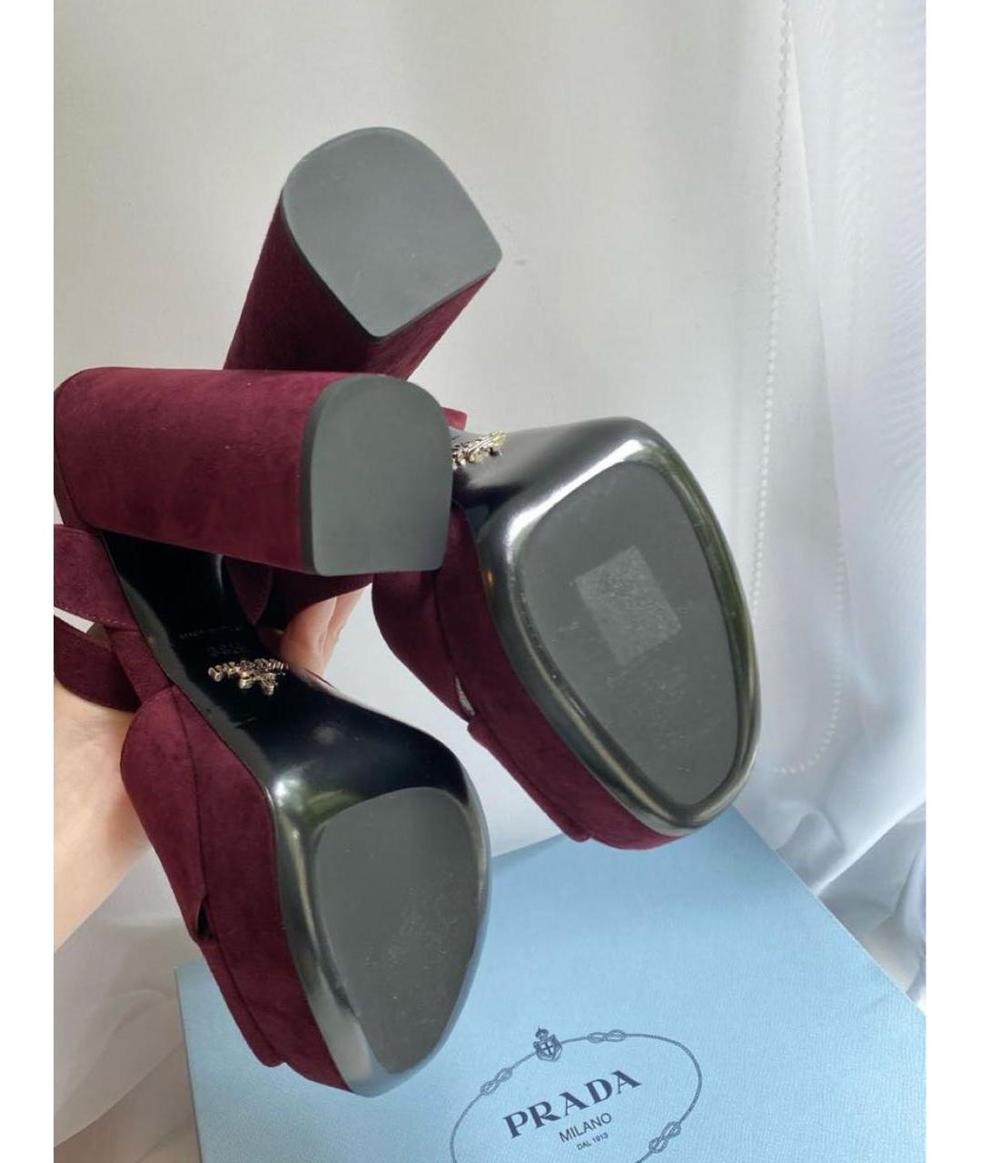 PRADA Бордовые кожаные босоножки, фото 5