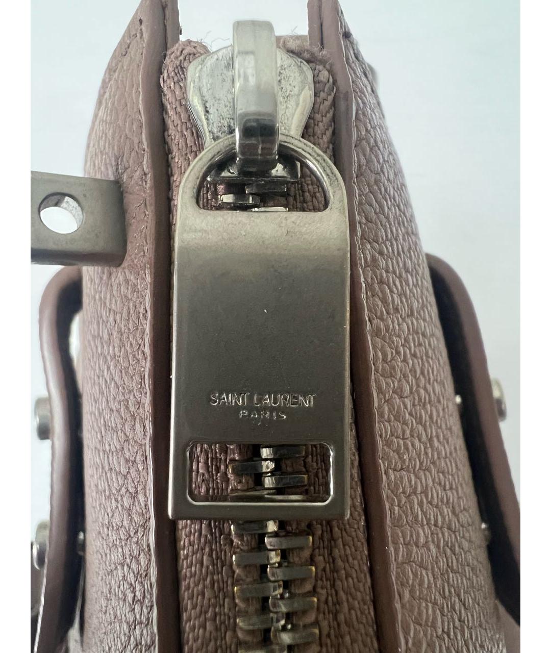 SAINT LAURENT Коричневая кожаная сумка тоут, фото 7