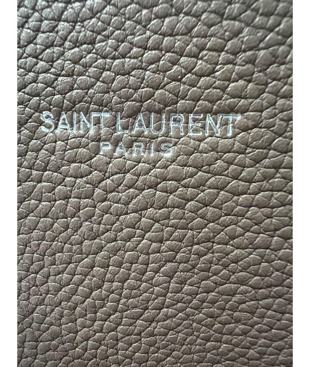 SAINT LAURENT Коричневая кожаная сумка тоут, фото 6