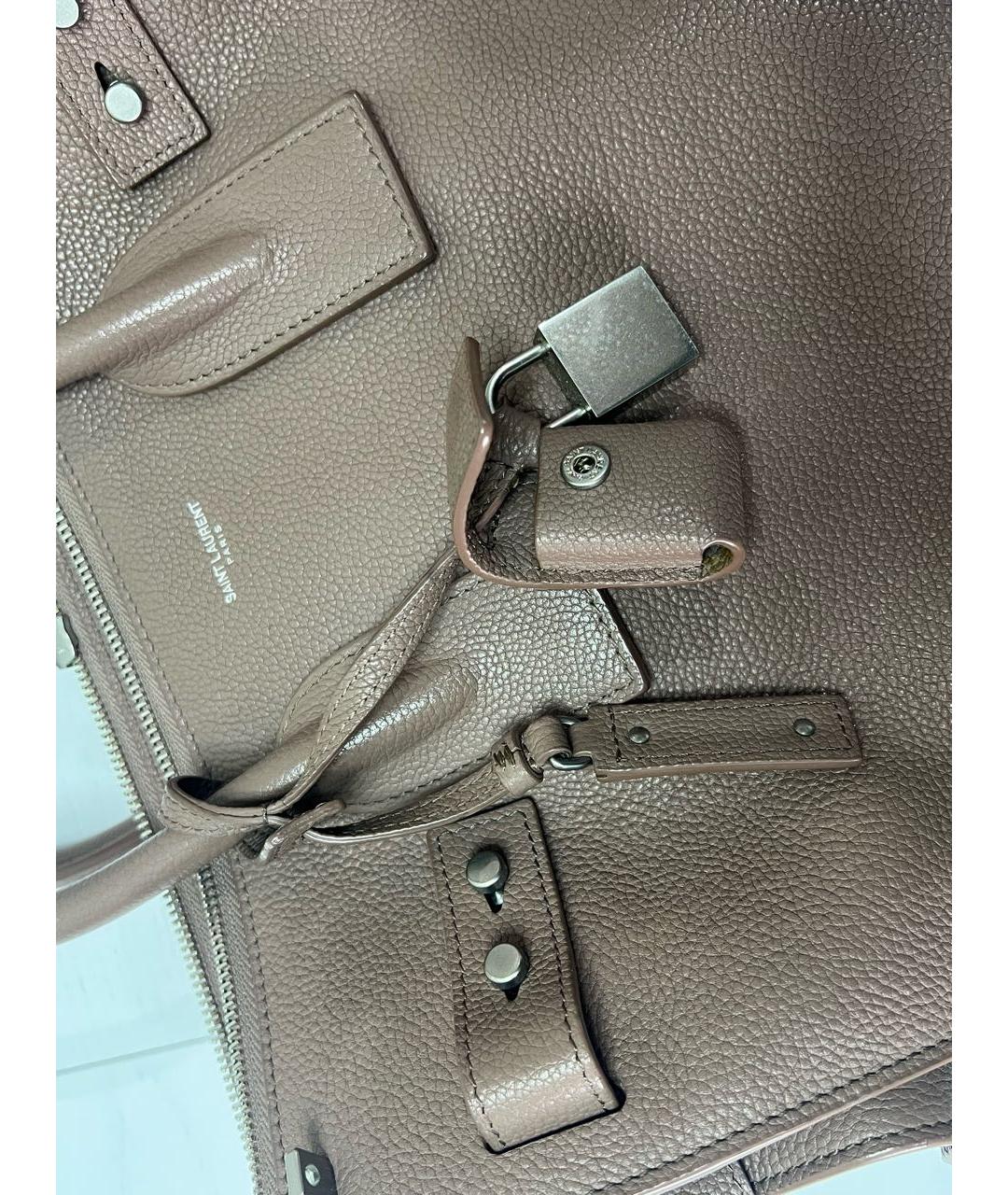 SAINT LAURENT Коричневая кожаная сумка тоут, фото 5