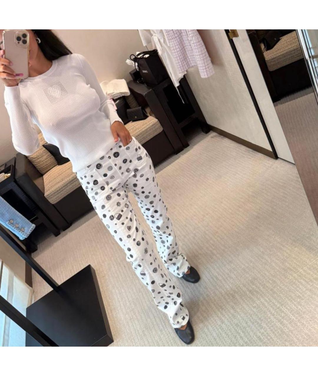 CHANEL Белые хлопко-эластановые прямые джинсы, фото 5