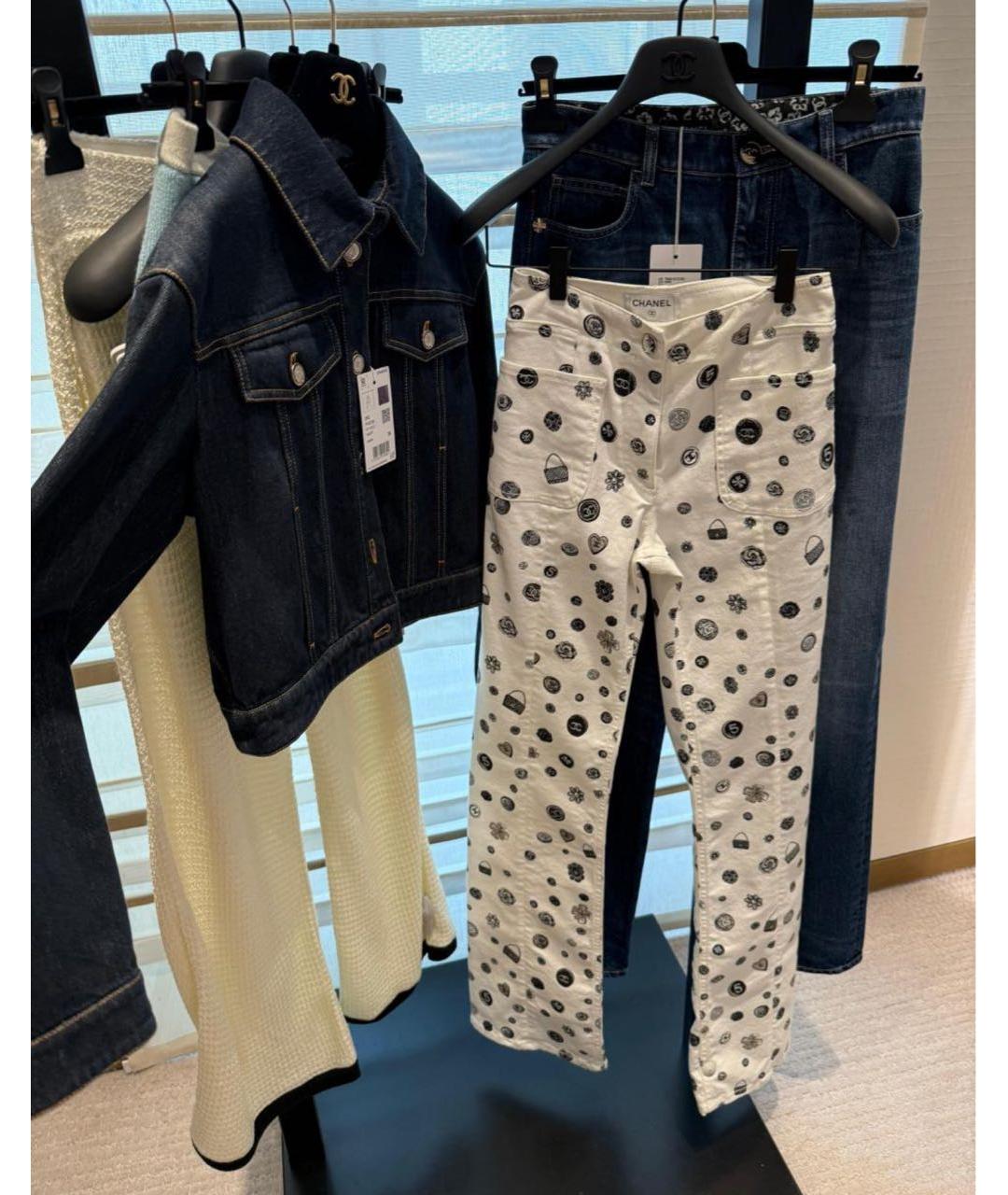 CHANEL Белые хлопко-эластановые прямые джинсы, фото 3