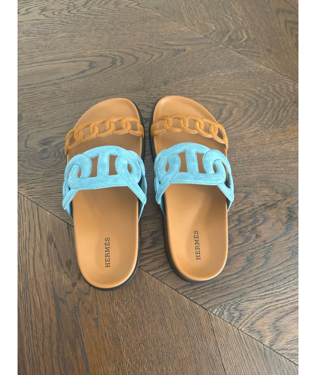 HERMES Коричневые замшевые шлепанцы, фото 3