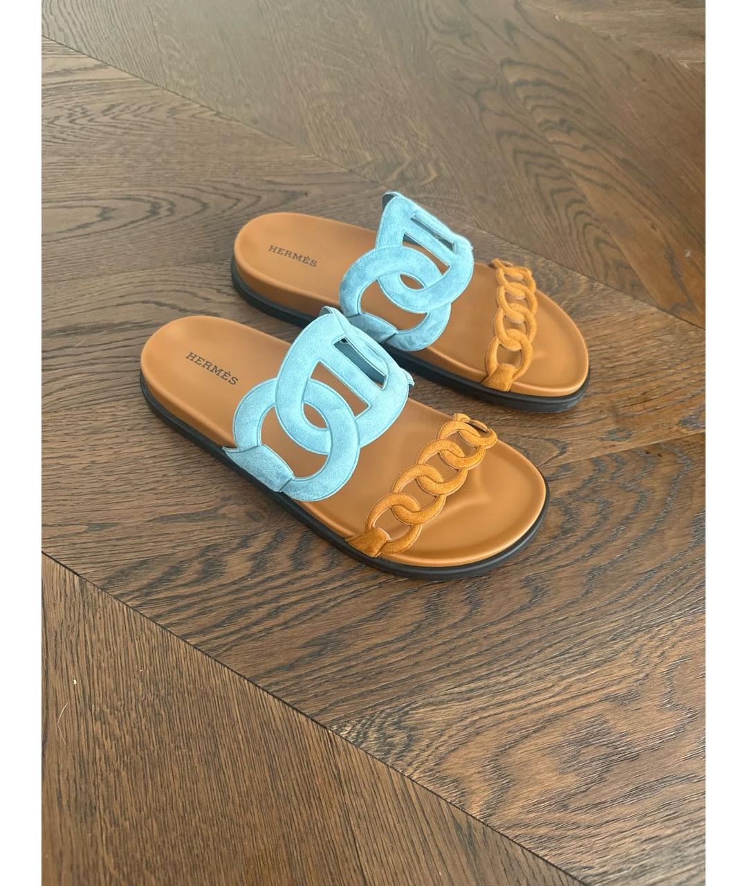 HERMES Коричневые замшевые шлепанцы, фото 7