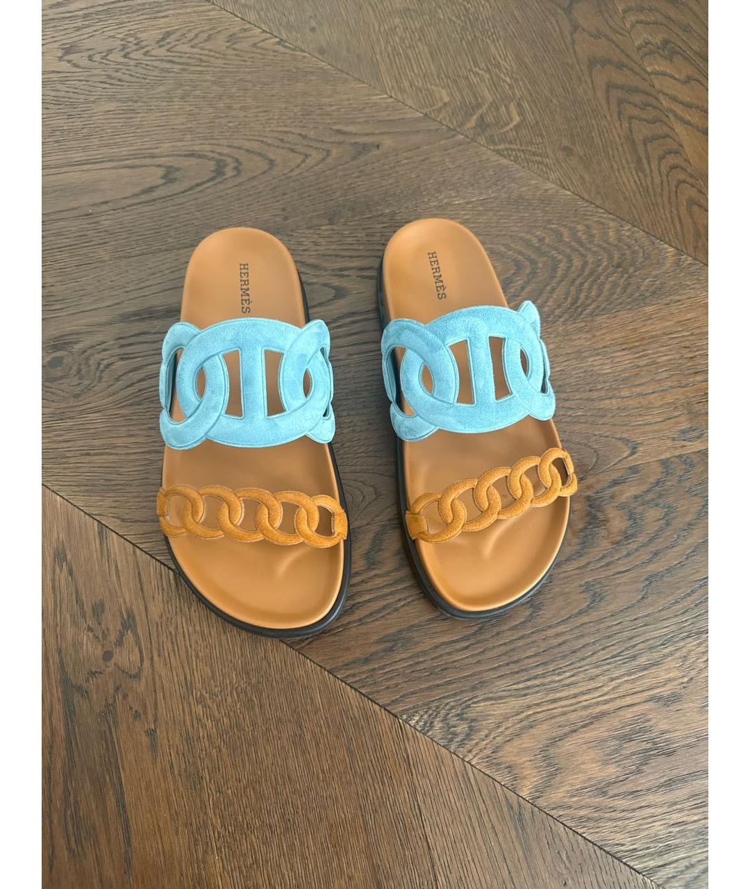 HERMES Коричневые замшевые шлепанцы, фото 2