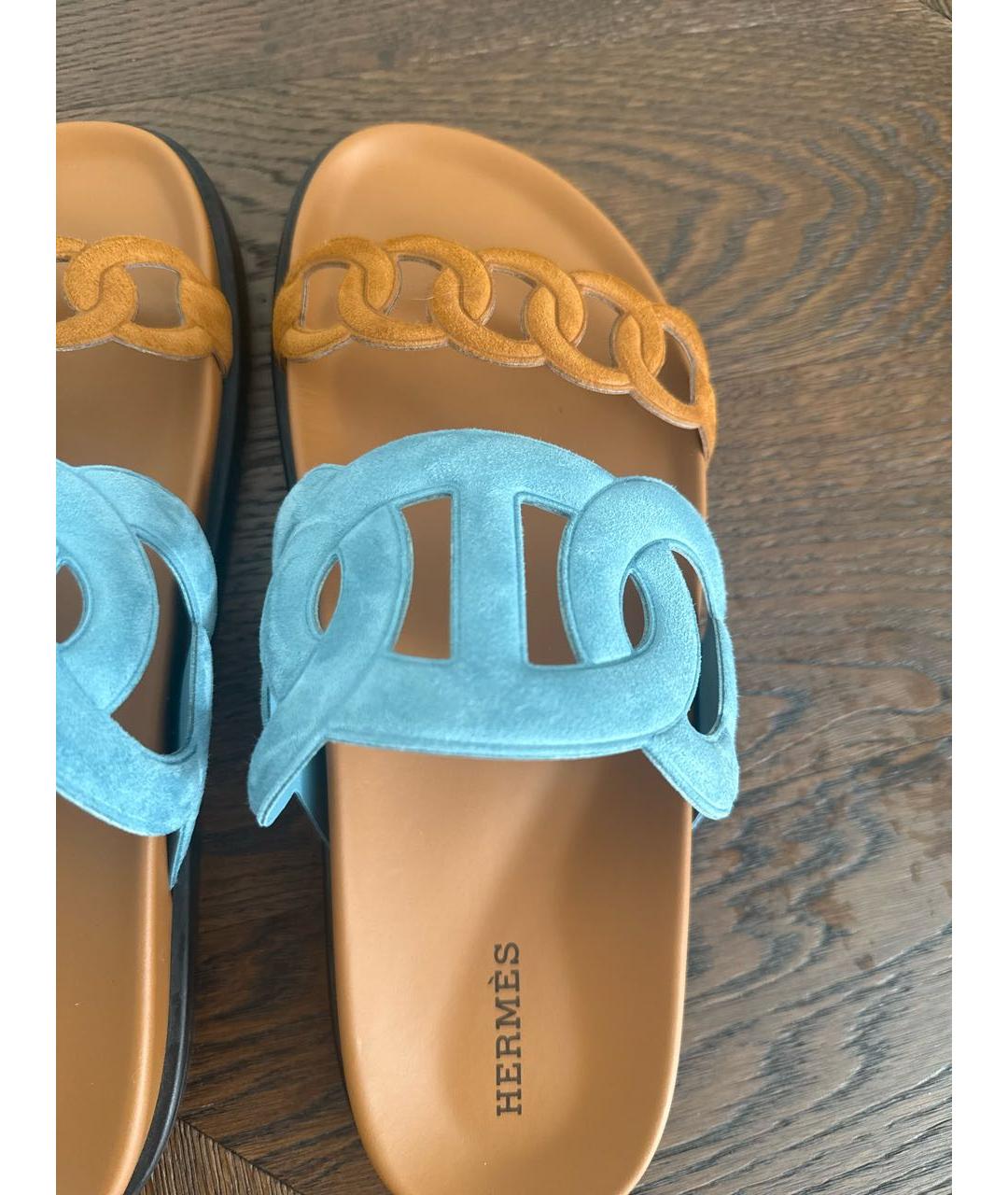 HERMES Коричневые замшевые шлепанцы, фото 5