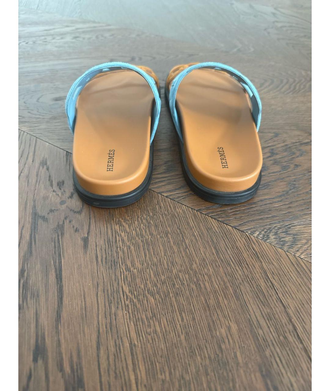 HERMES Коричневые замшевые шлепанцы, фото 4