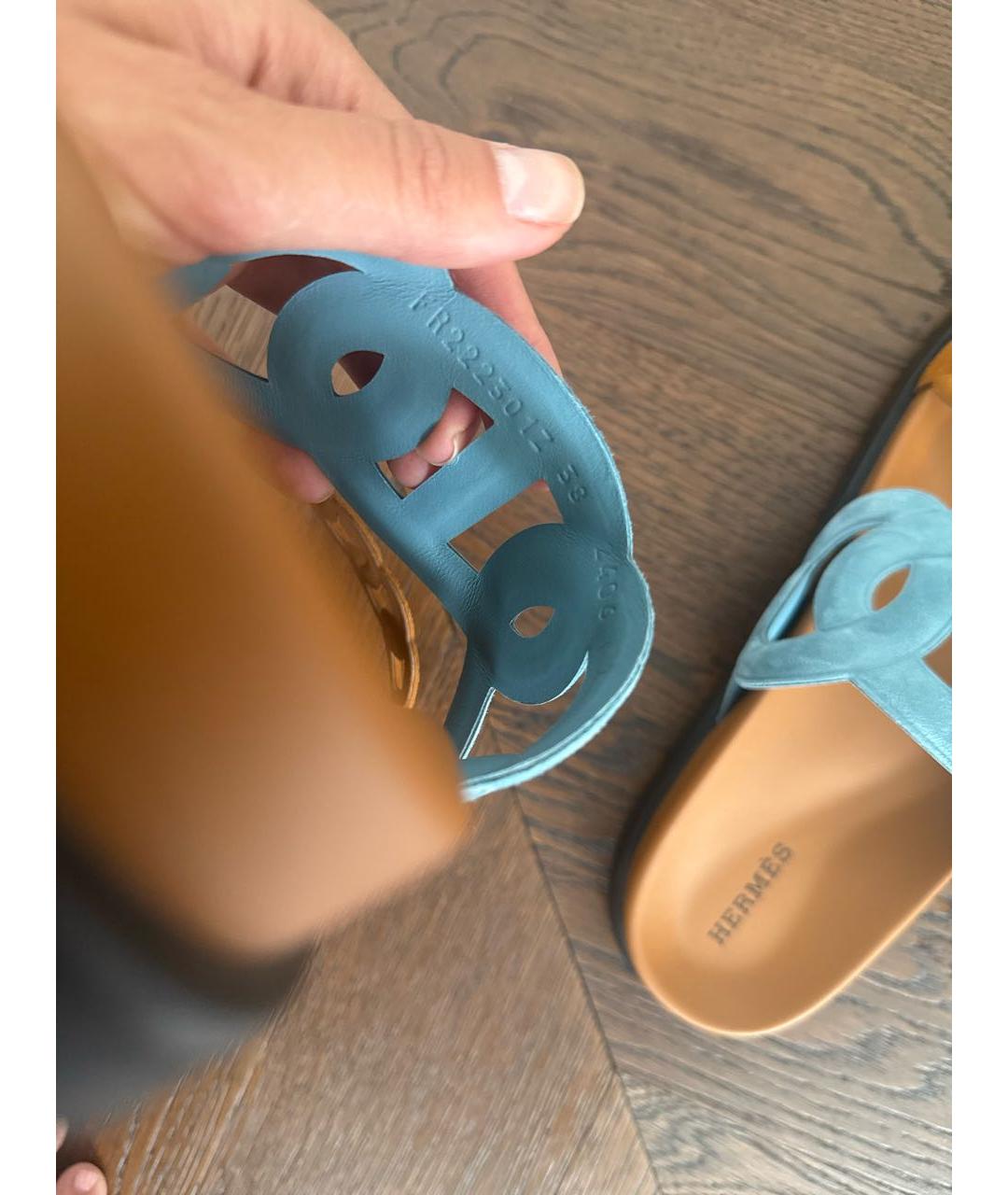 HERMES Коричневые замшевые шлепанцы, фото 6