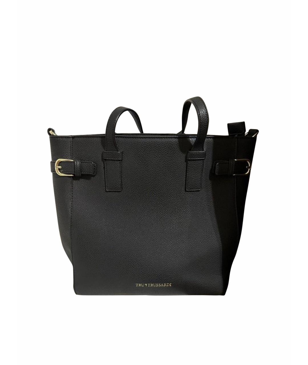 TRUSSARDI Черная кожаная сумка тоут, фото 1