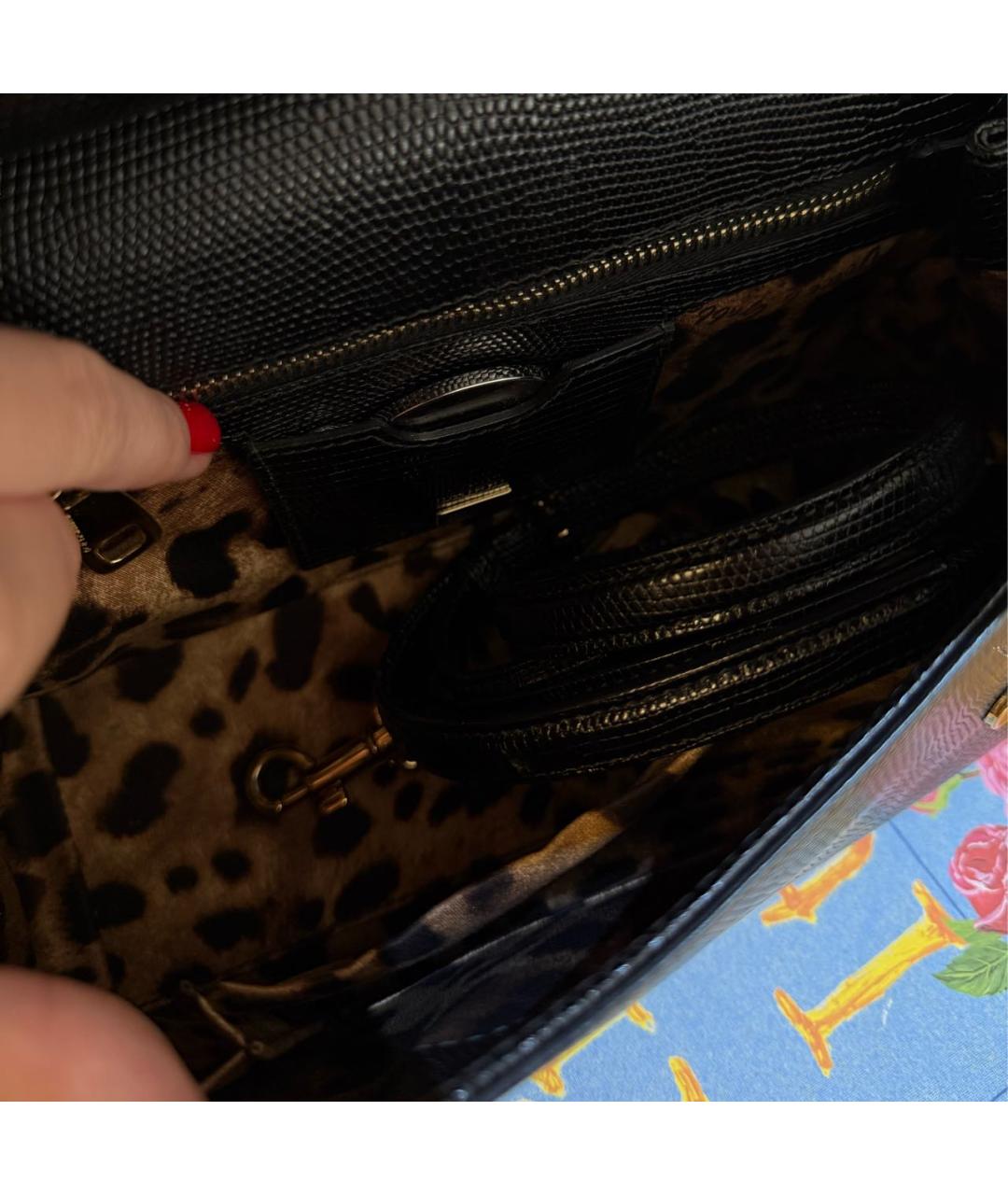 DOLCE&GABBANA Черная сумка тоут из экзотической кожи, фото 6