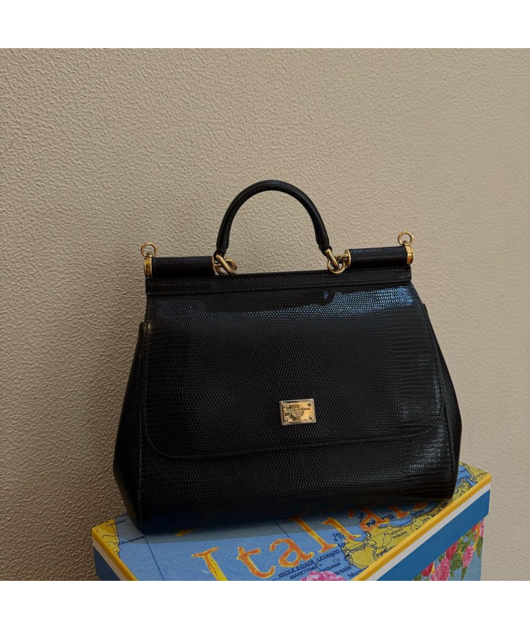 DOLCE&GABBANA Черная сумка тоут из экзотической кожи, фото 8