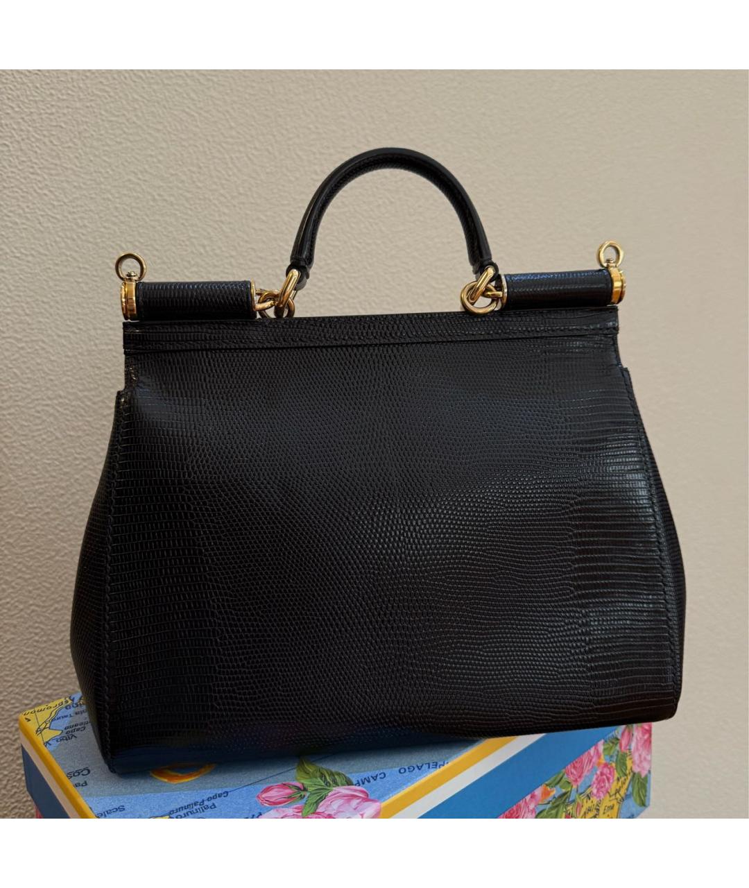 DOLCE&GABBANA Черная сумка тоут из экзотической кожи, фото 4