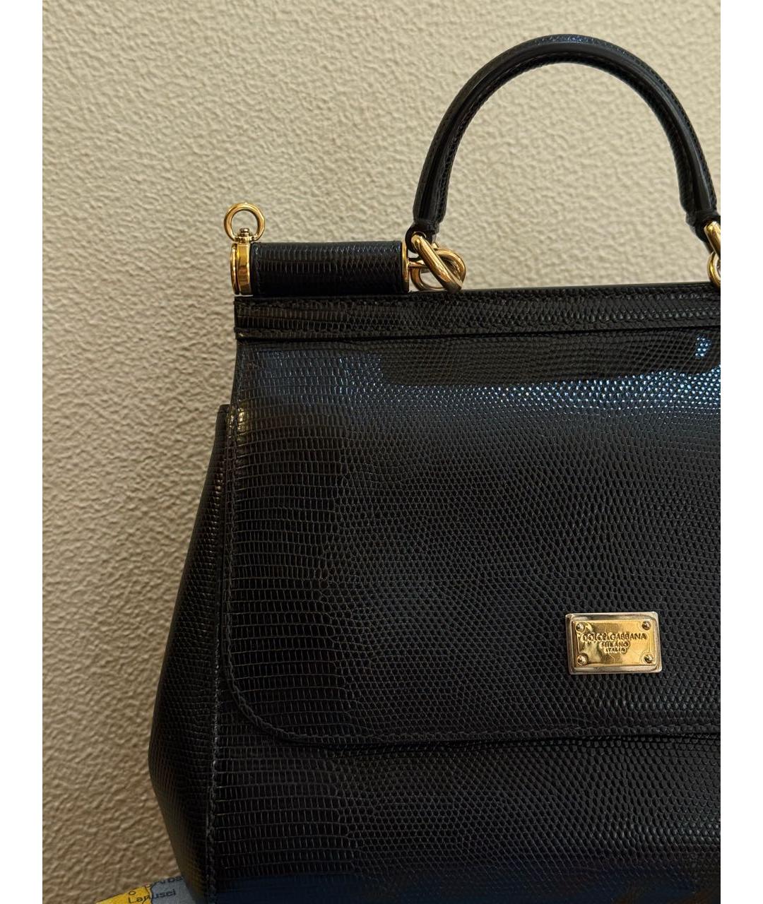 DOLCE&GABBANA Черная сумка тоут из экзотической кожи, фото 2