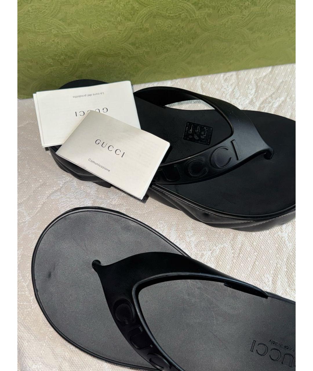 GUCCI Черные резиновые шлепанцы, фото 5