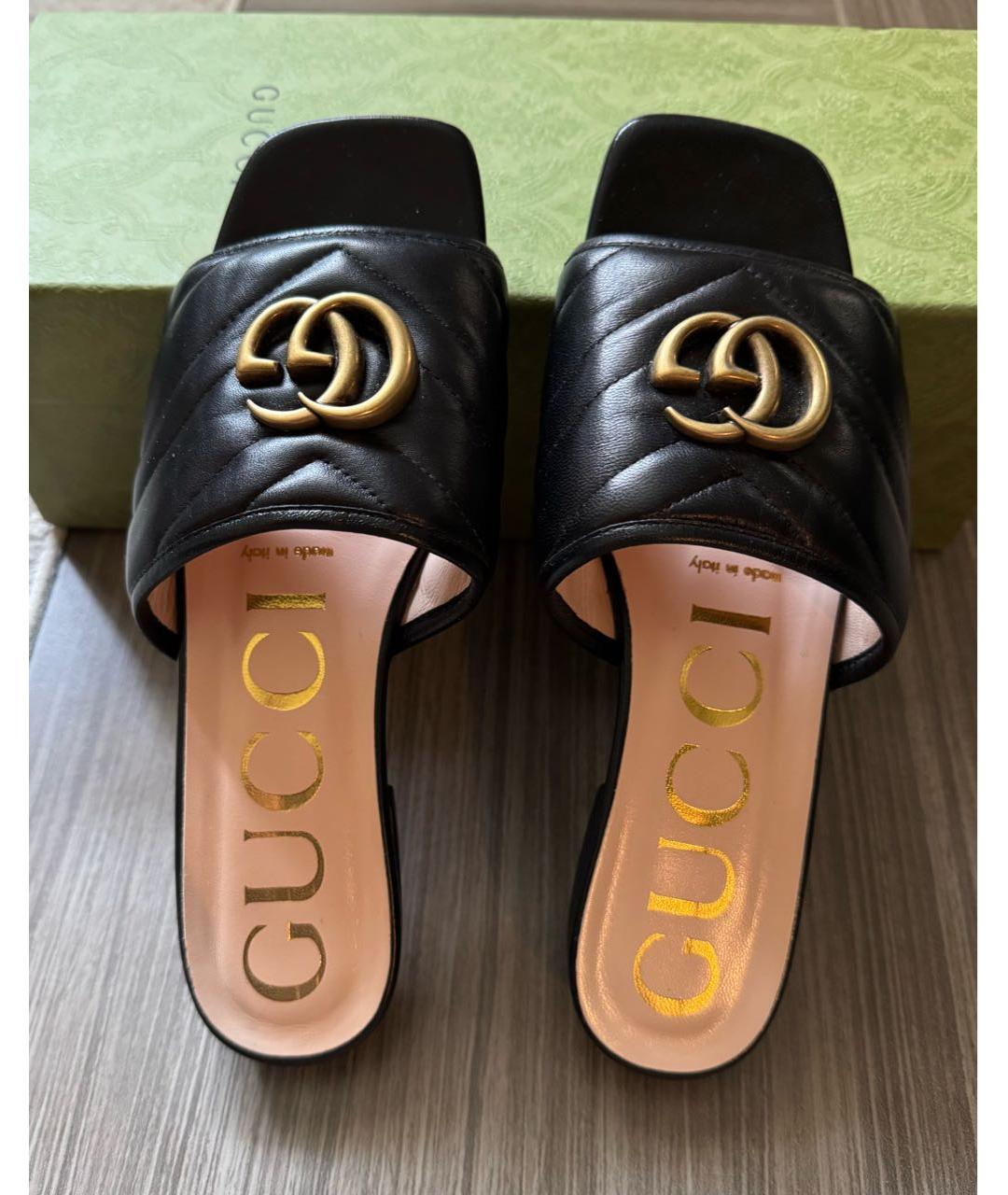 GUCCI Черные кожаные шлепанцы, фото 3