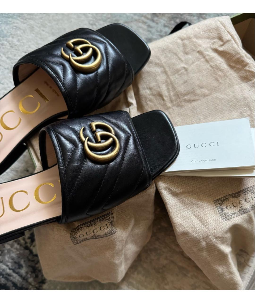 GUCCI Черные кожаные шлепанцы, фото 2