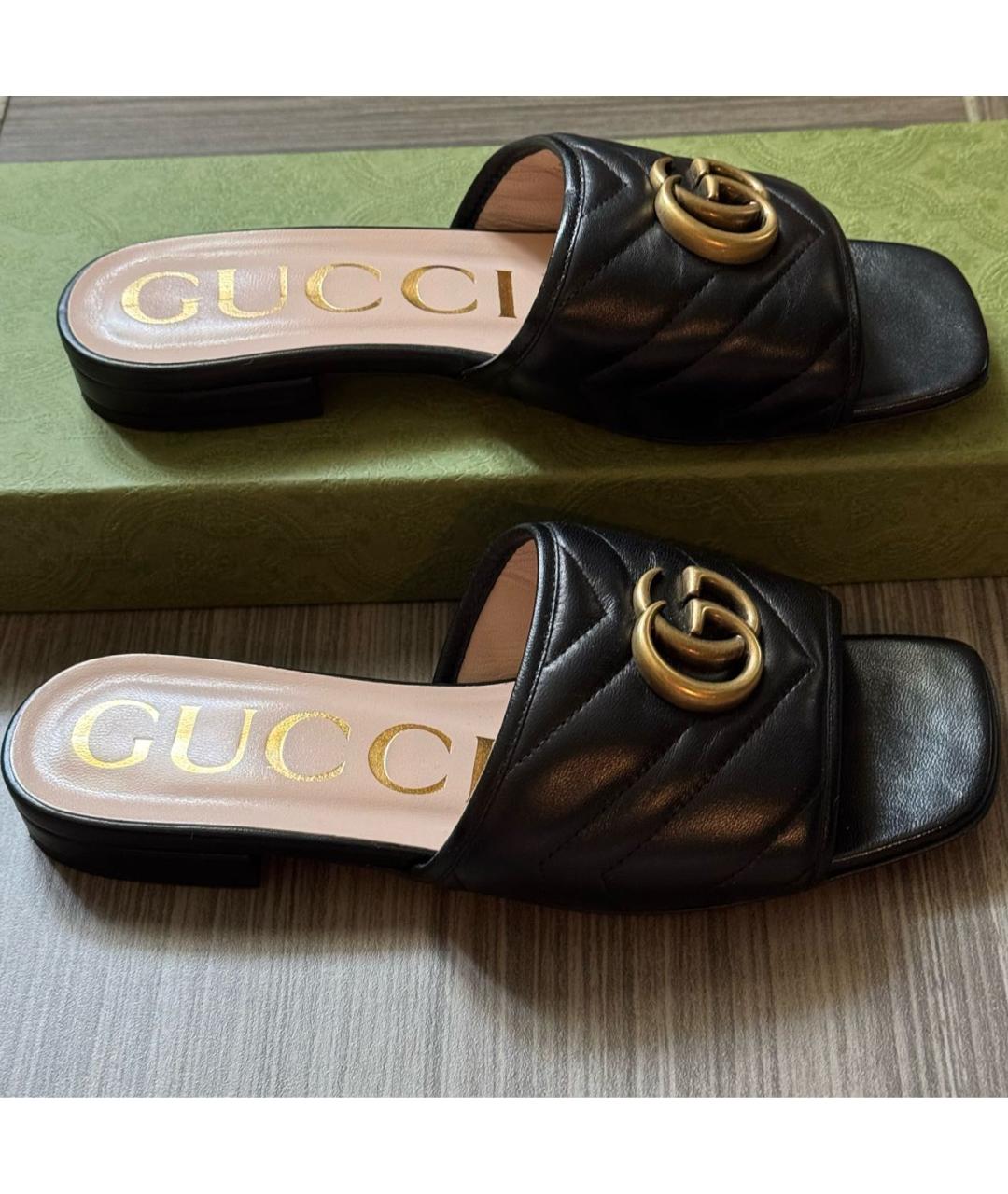 GUCCI Черные кожаные шлепанцы, фото 9