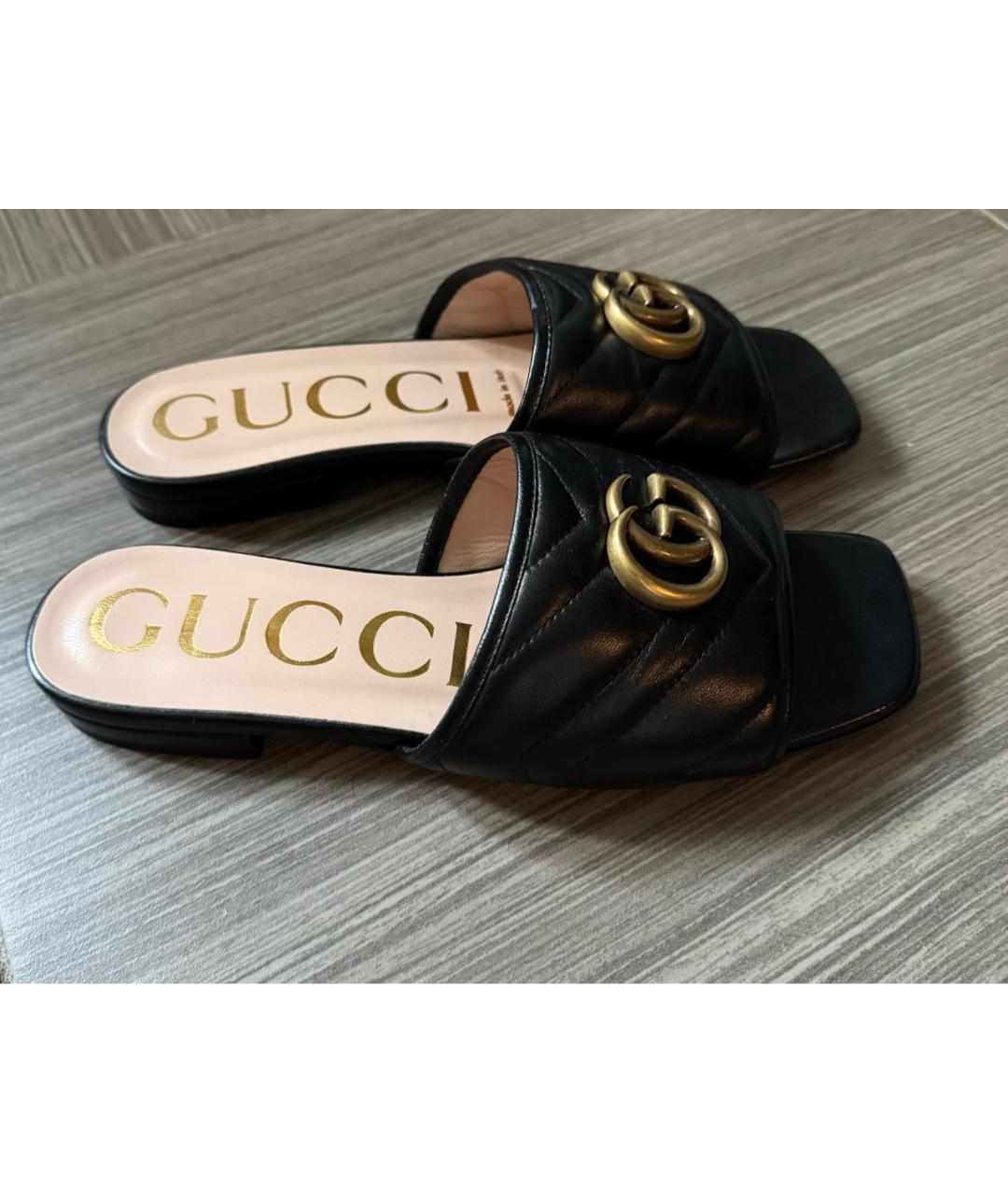 GUCCI Черные кожаные шлепанцы, фото 5