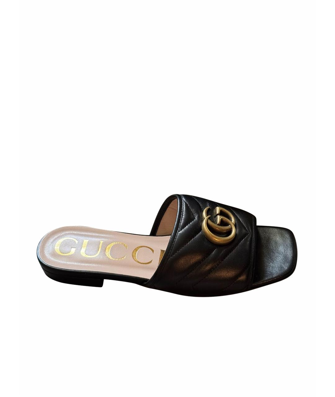 GUCCI Черные кожаные шлепанцы, фото 1