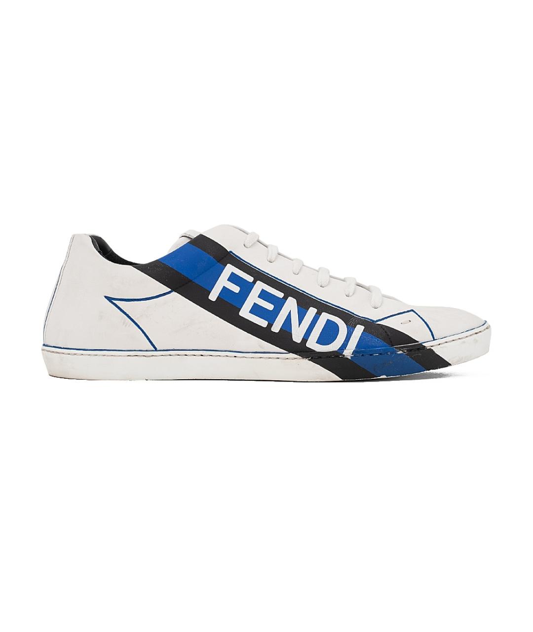 FENDI Белые кожаные низкие кроссовки / кеды, фото 1