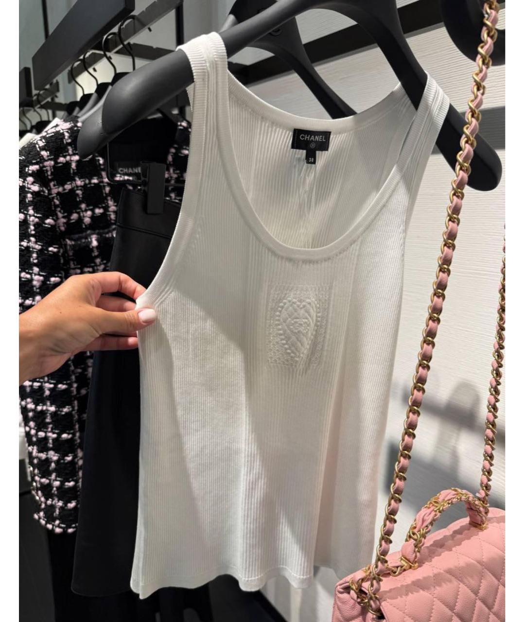 CHANEL Белая хлопко-эластановая майка, фото 2