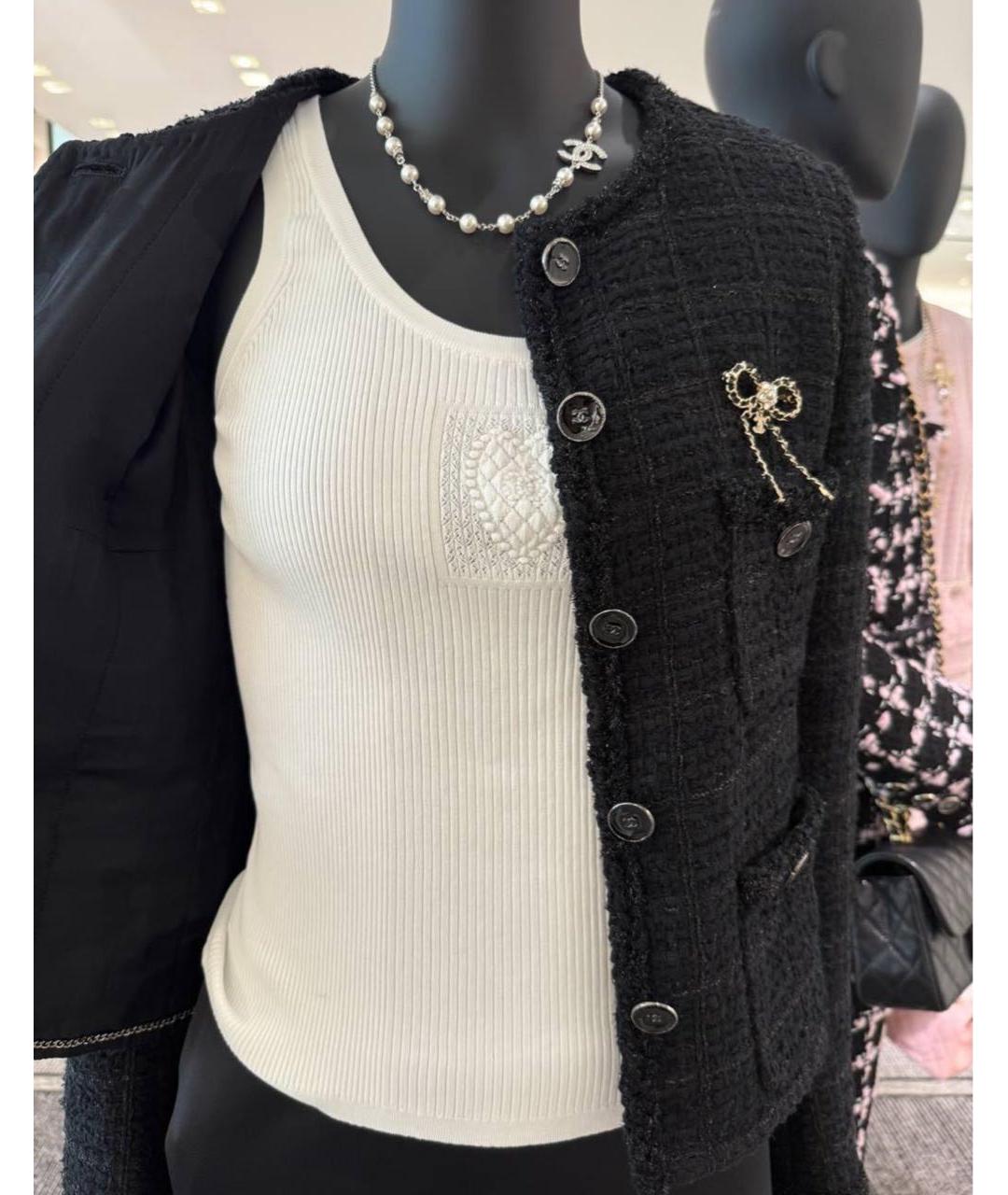 CHANEL Белая хлопко-эластановая майка, фото 3