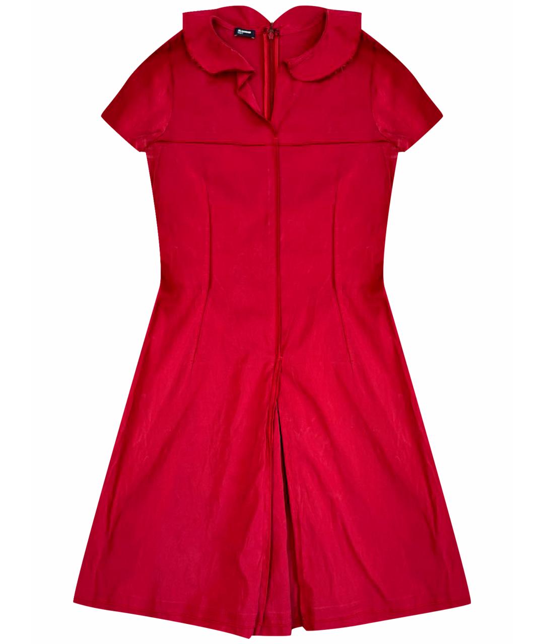 JIL SANDER Красное шелковое повседневное платье, фото 1