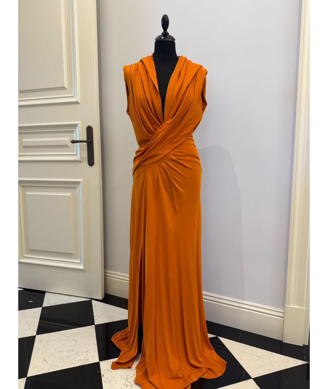 ALBERTA FERRETTI Оранжевое вискозное вечернее платье, фото 8