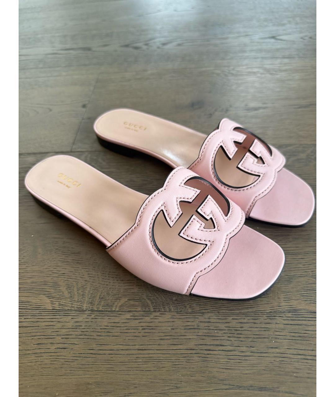 GUCCI Розовые кожаные шлепанцы, фото 6