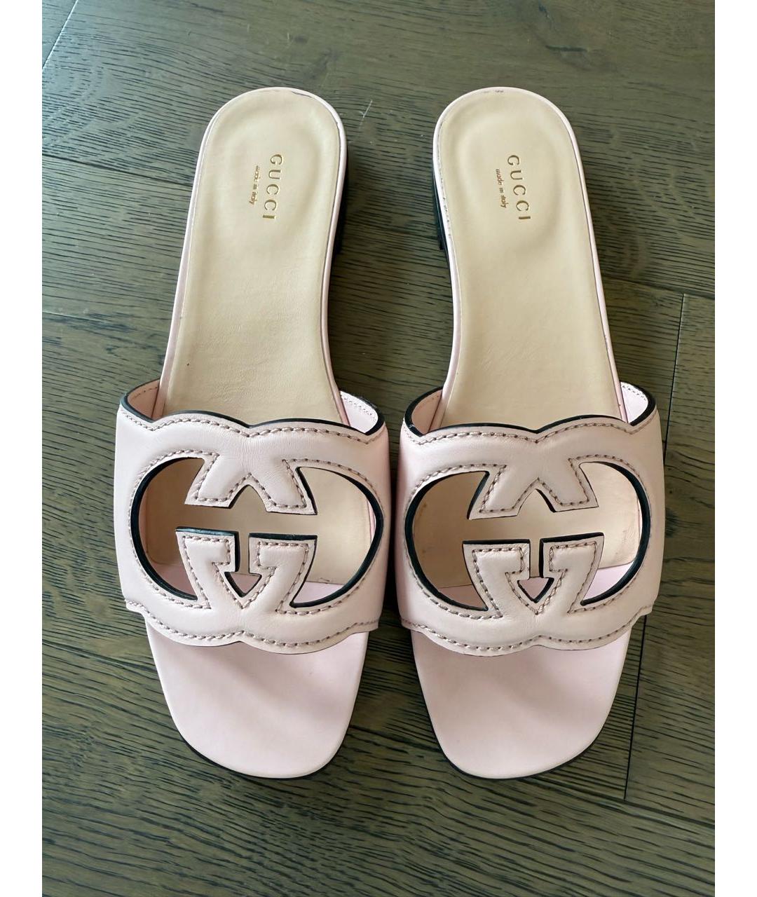 GUCCI Розовые кожаные шлепанцы, фото 2
