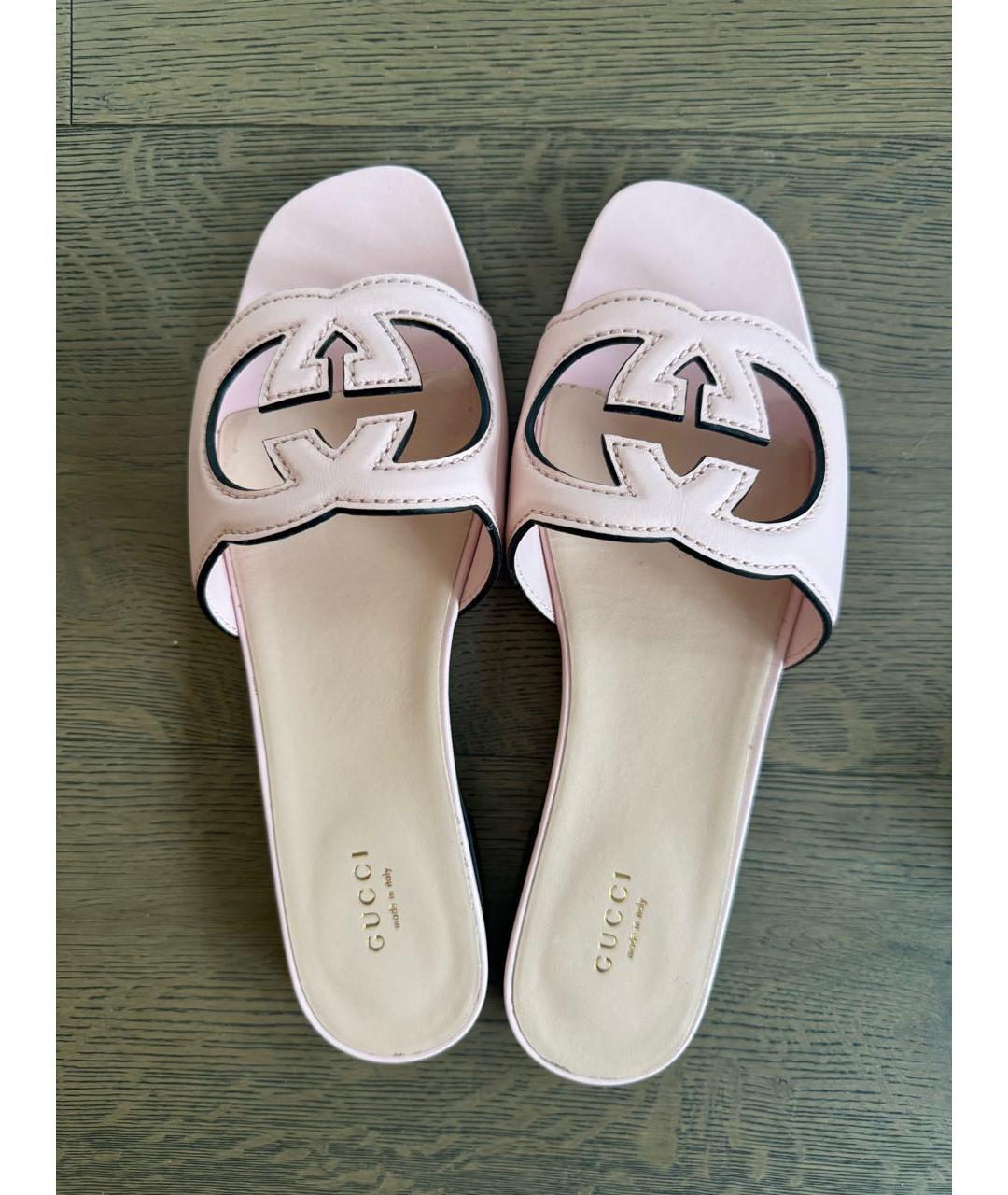 GUCCI Розовые кожаные шлепанцы, фото 3