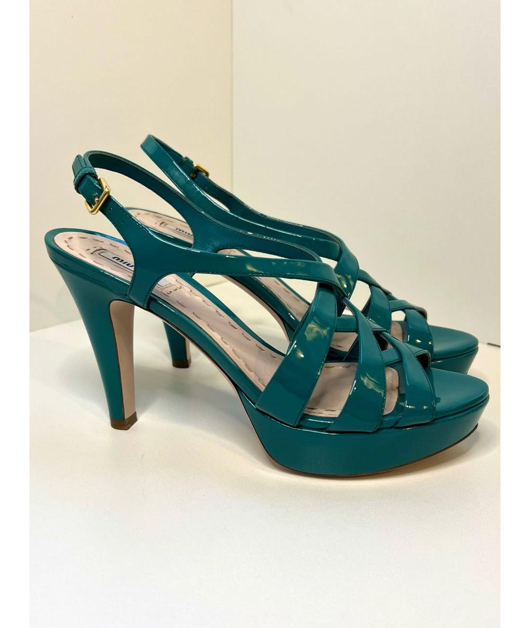 MIU MIU Бирюзовые босоножки из лакированной кожи, фото 6