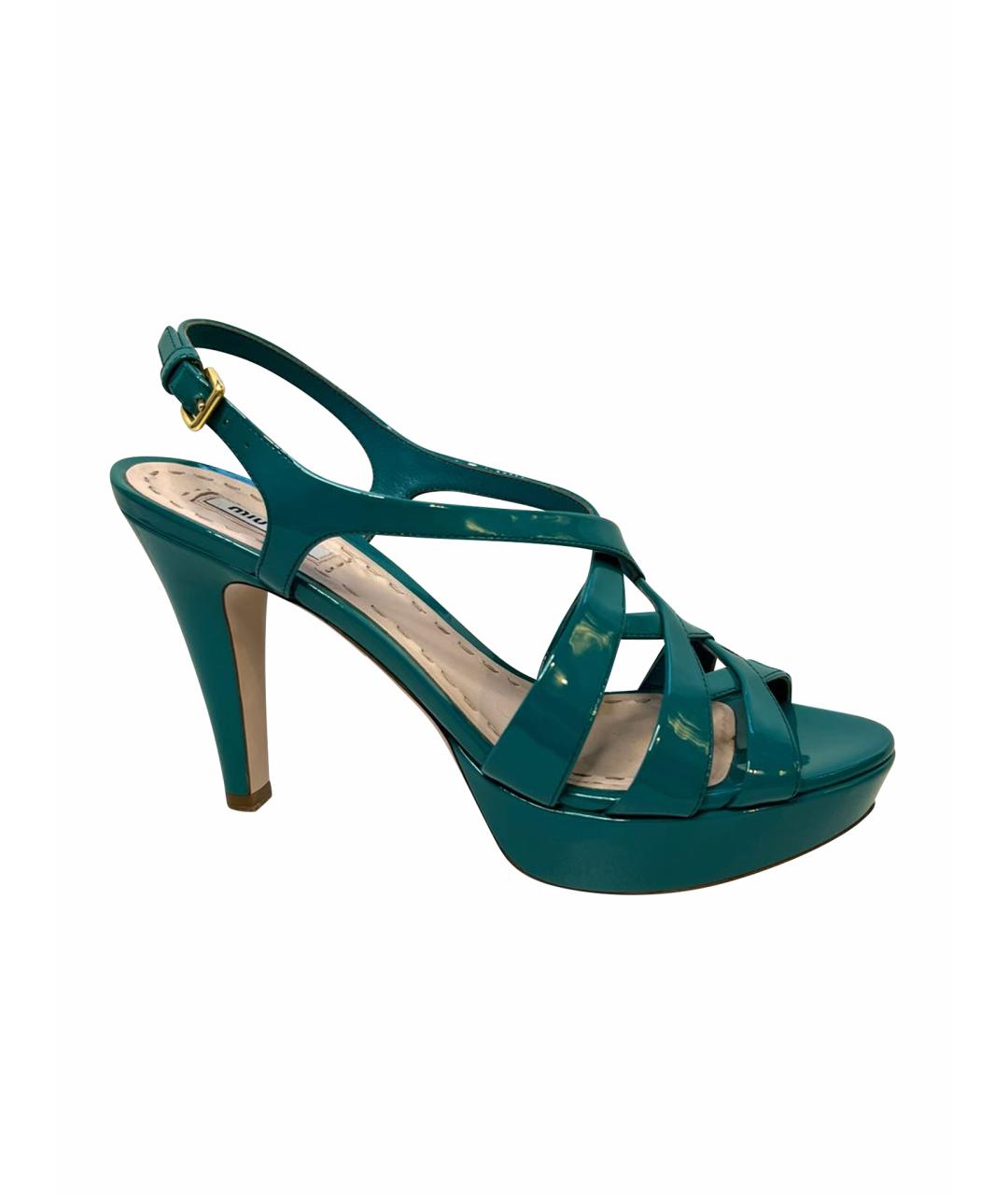 MIU MIU Бирюзовые босоножки из лакированной кожи, фото 1