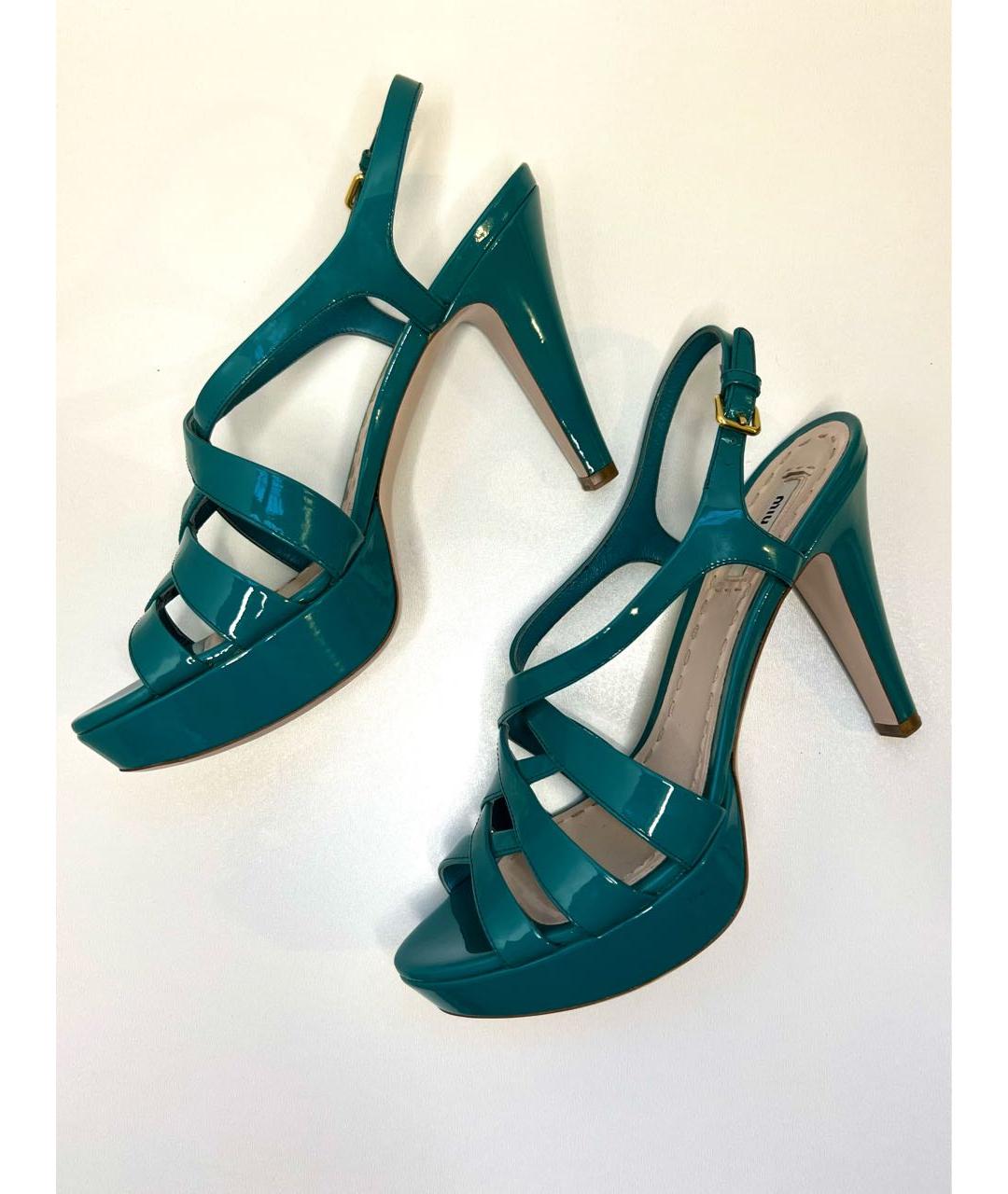MIU MIU Бирюзовые босоножки из лакированной кожи, фото 5