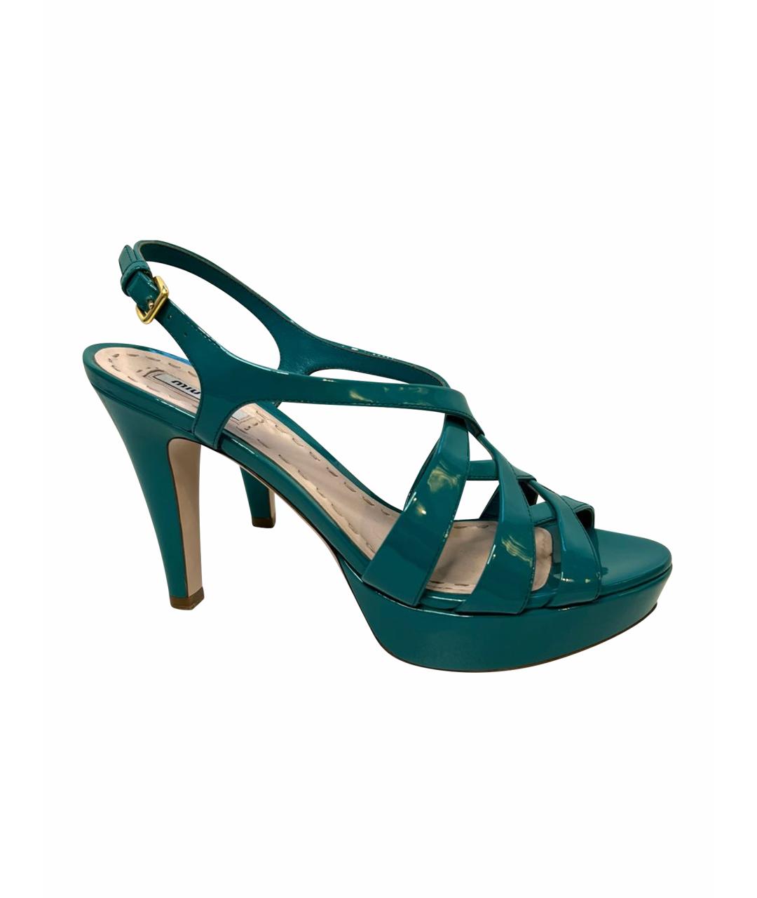MIU MIU Бирюзовые босоножки из лакированной кожи, фото 7