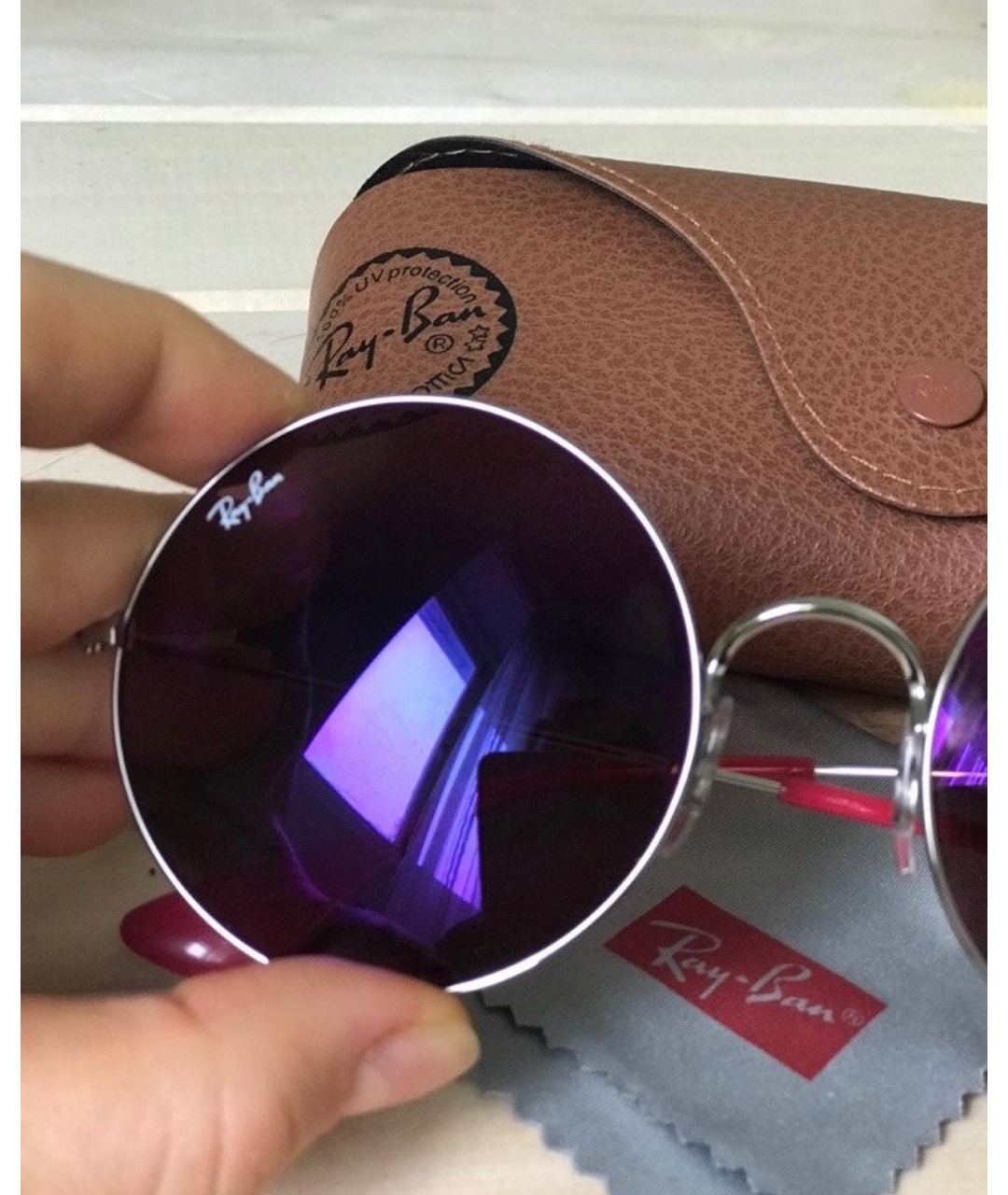 RAY BAN Розовые металлические солнцезащитные очки, фото 3