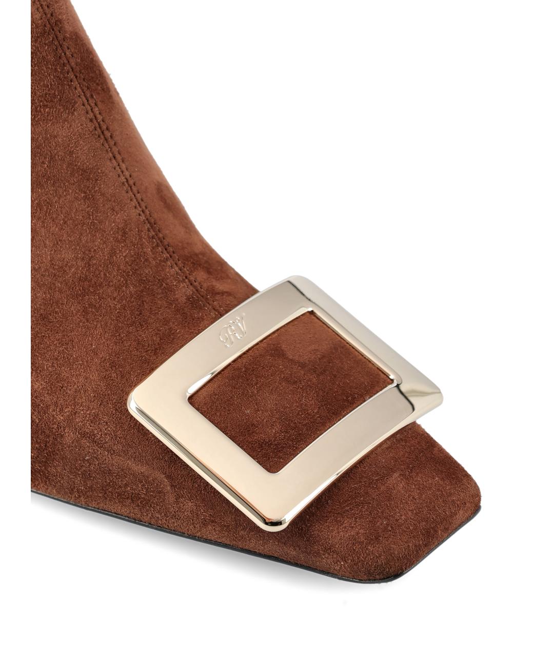 ROGER VIVIER Коричневые замшевые полусапоги, фото 4