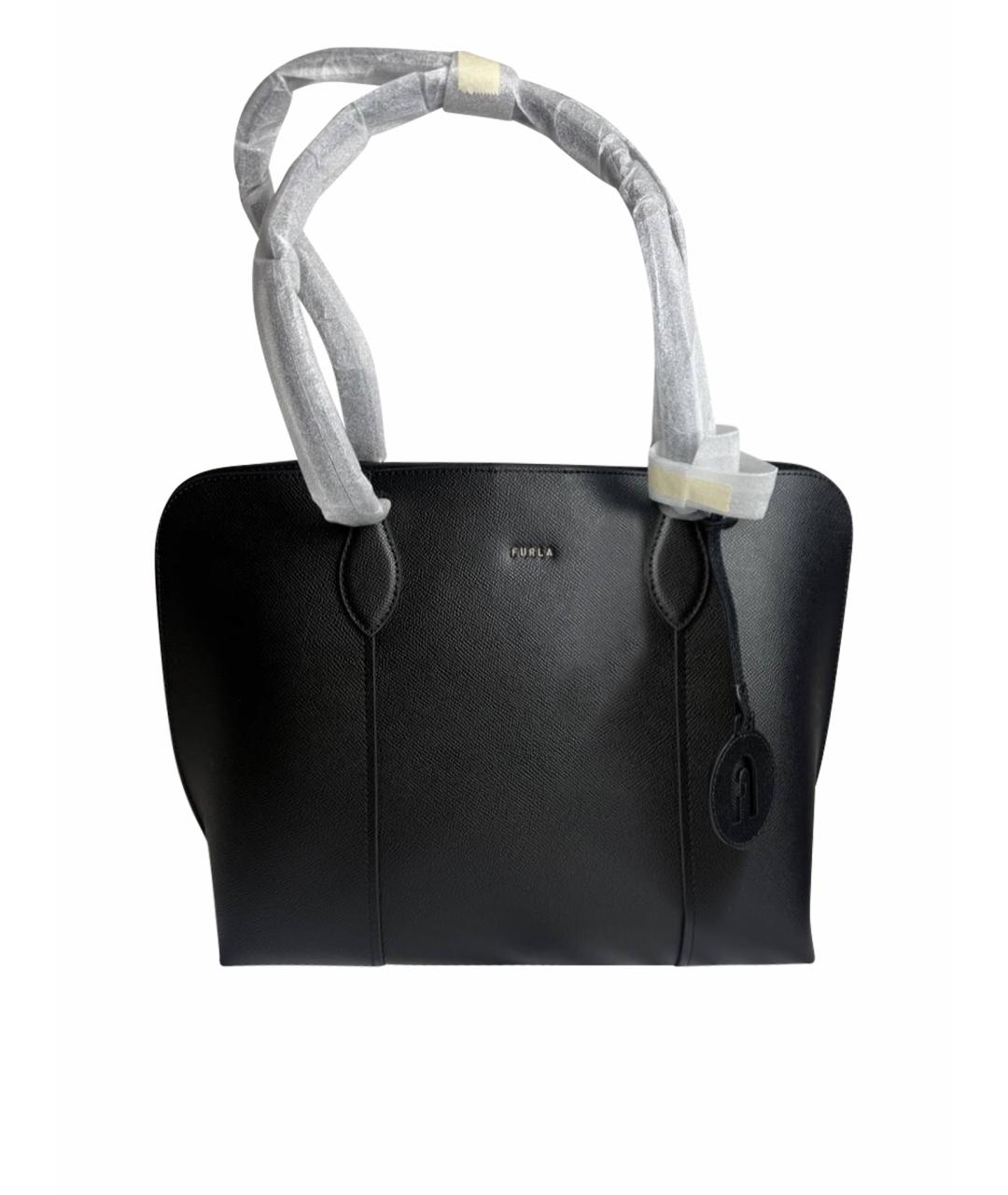 FURLA Черная кожаная сумка тоут, фото 1
