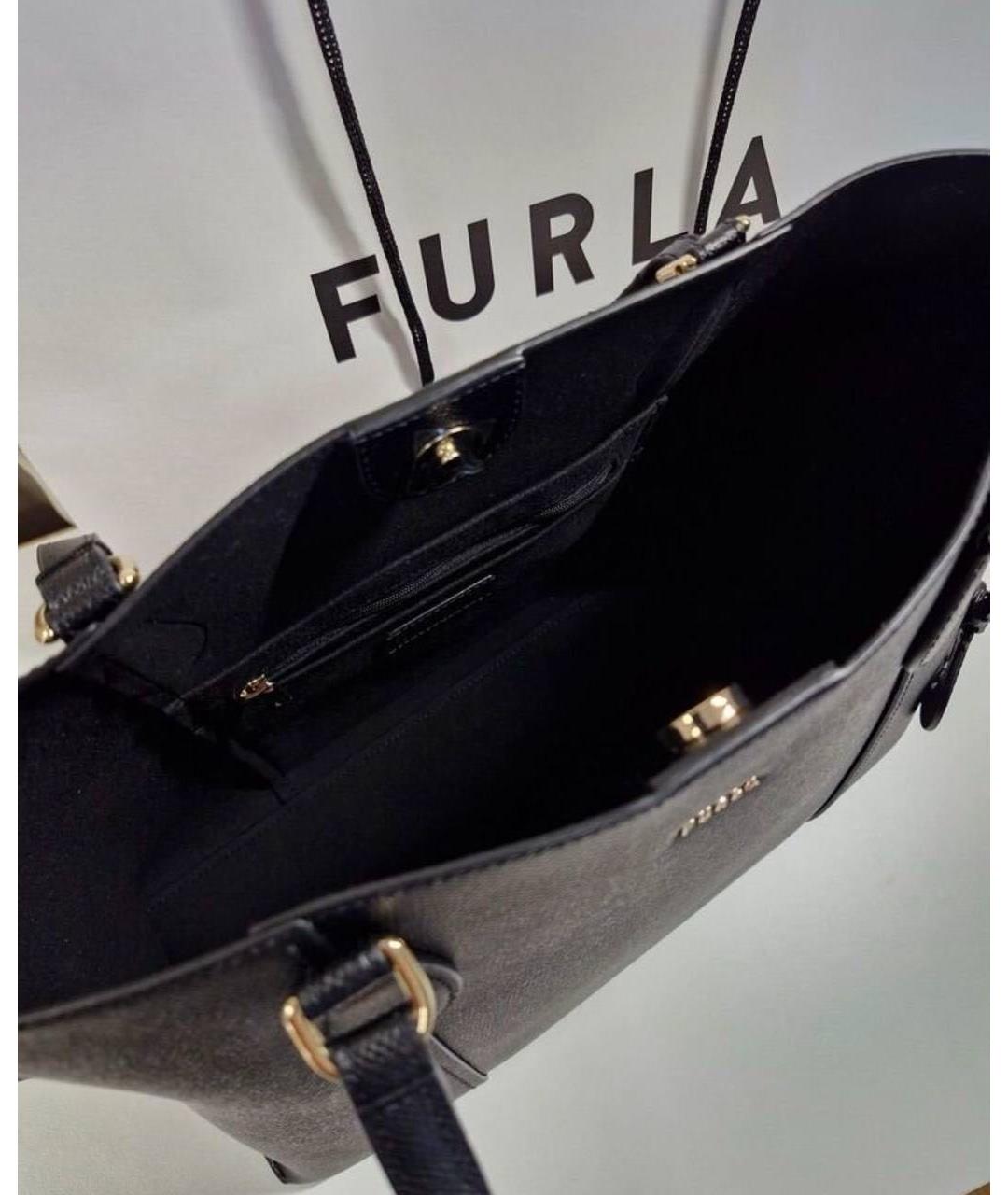 FURLA Черная кожаная сумка тоут, фото 4