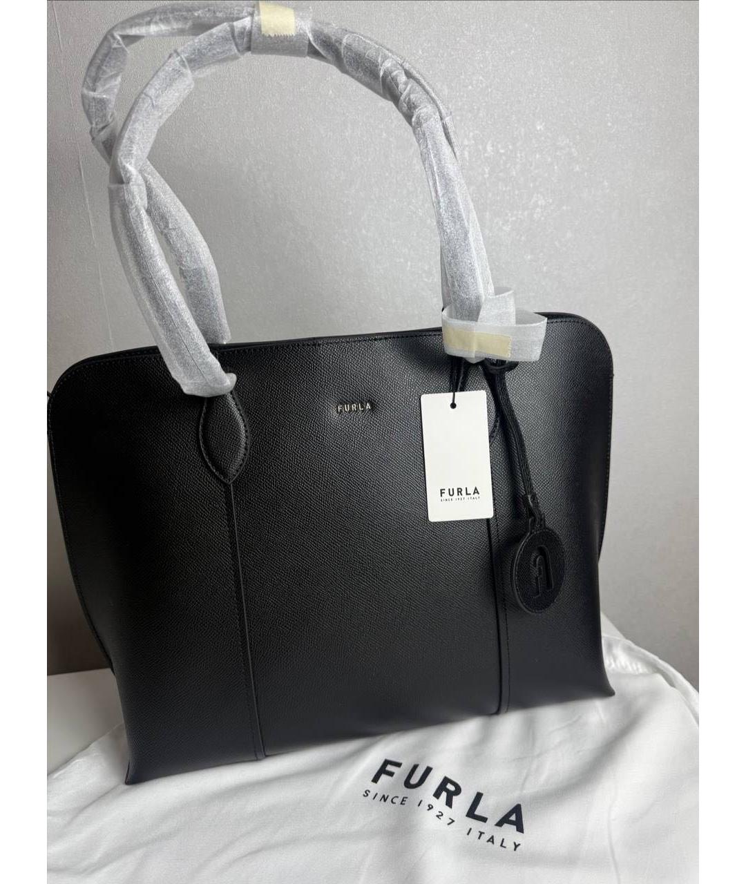 FURLA Черная кожаная сумка тоут, фото 7