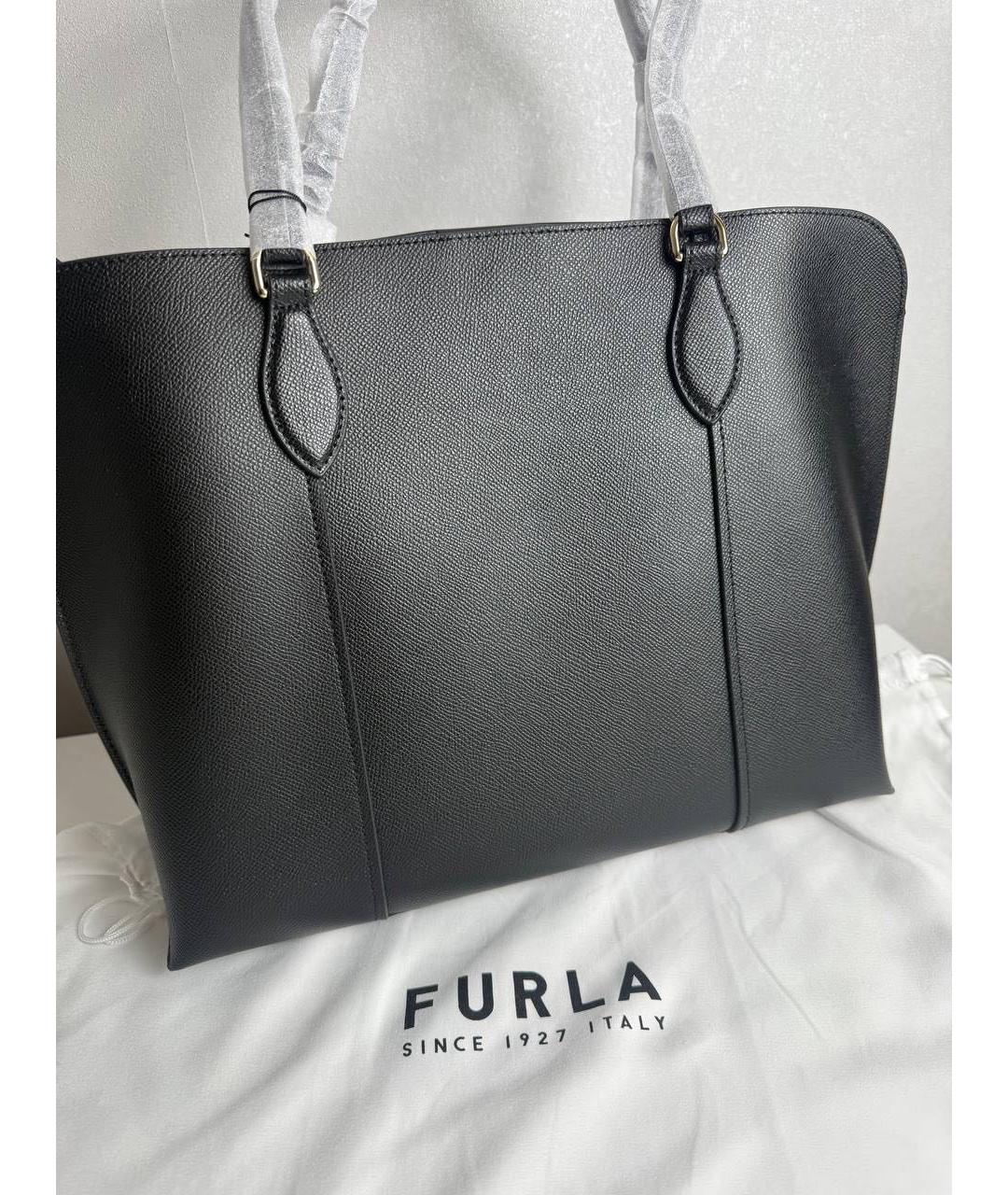 FURLA Черная кожаная сумка тоут, фото 6
