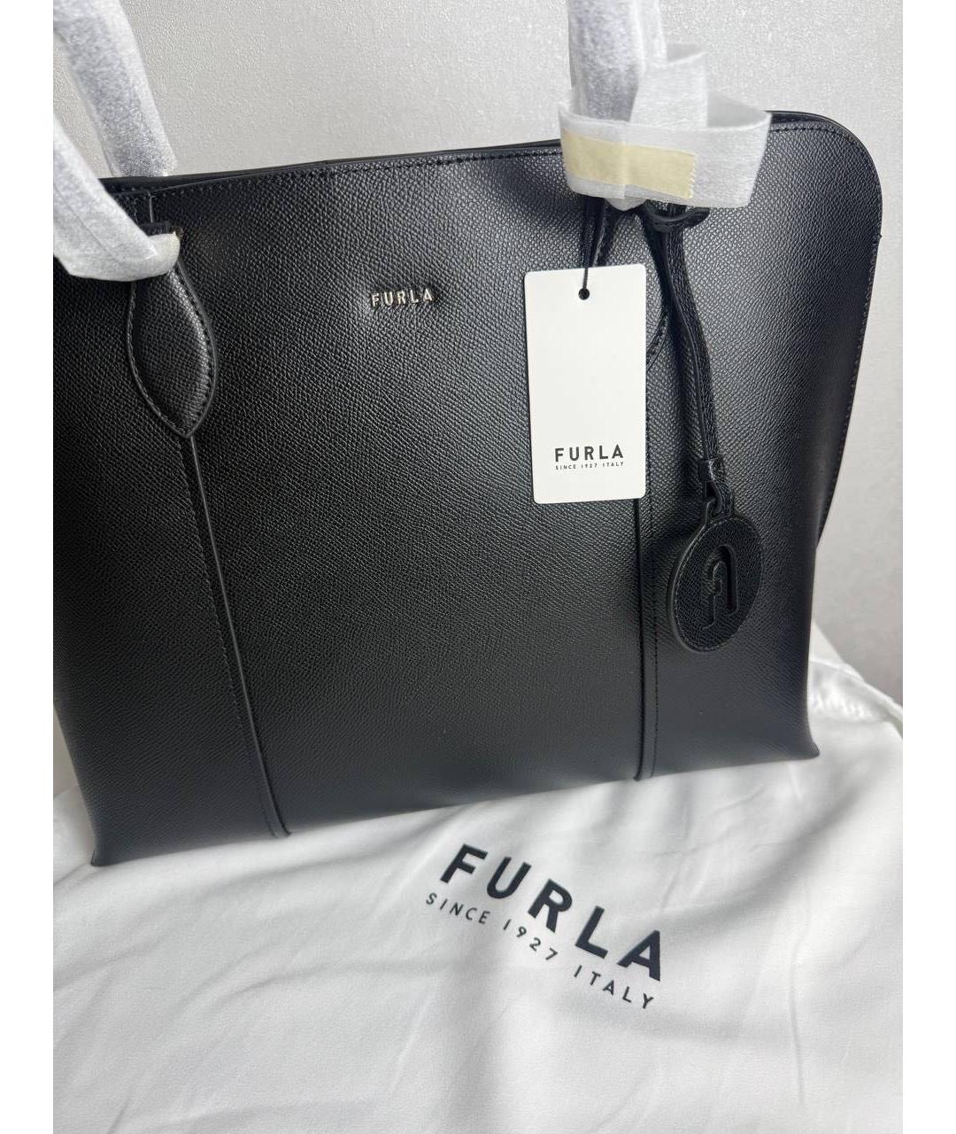FURLA Черная кожаная сумка тоут, фото 2