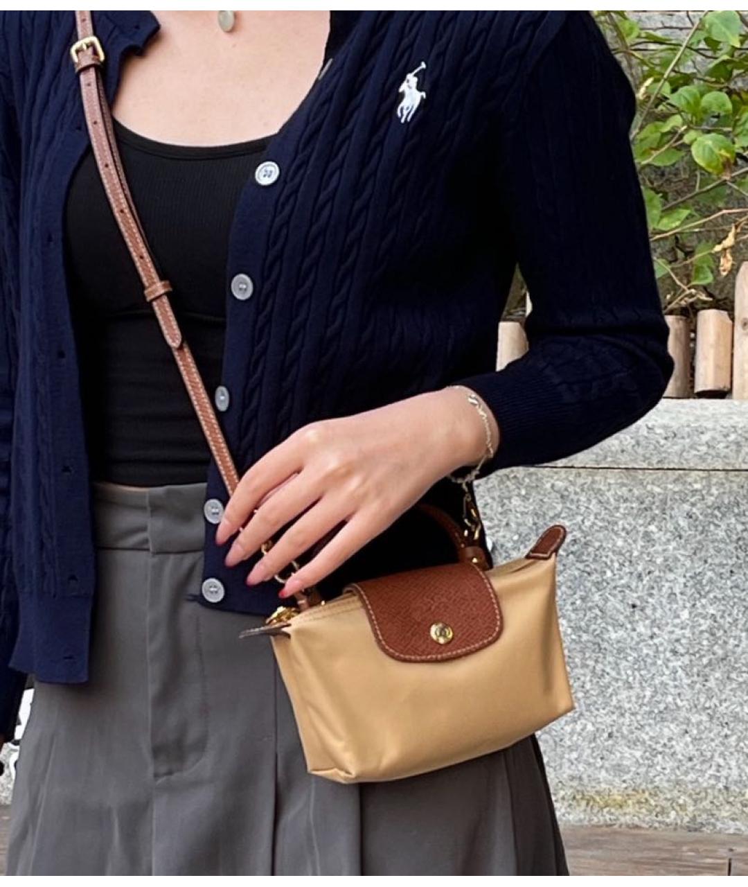 LONGCHAMP Бежевая синтетическая сумка с короткими ручками, фото 4