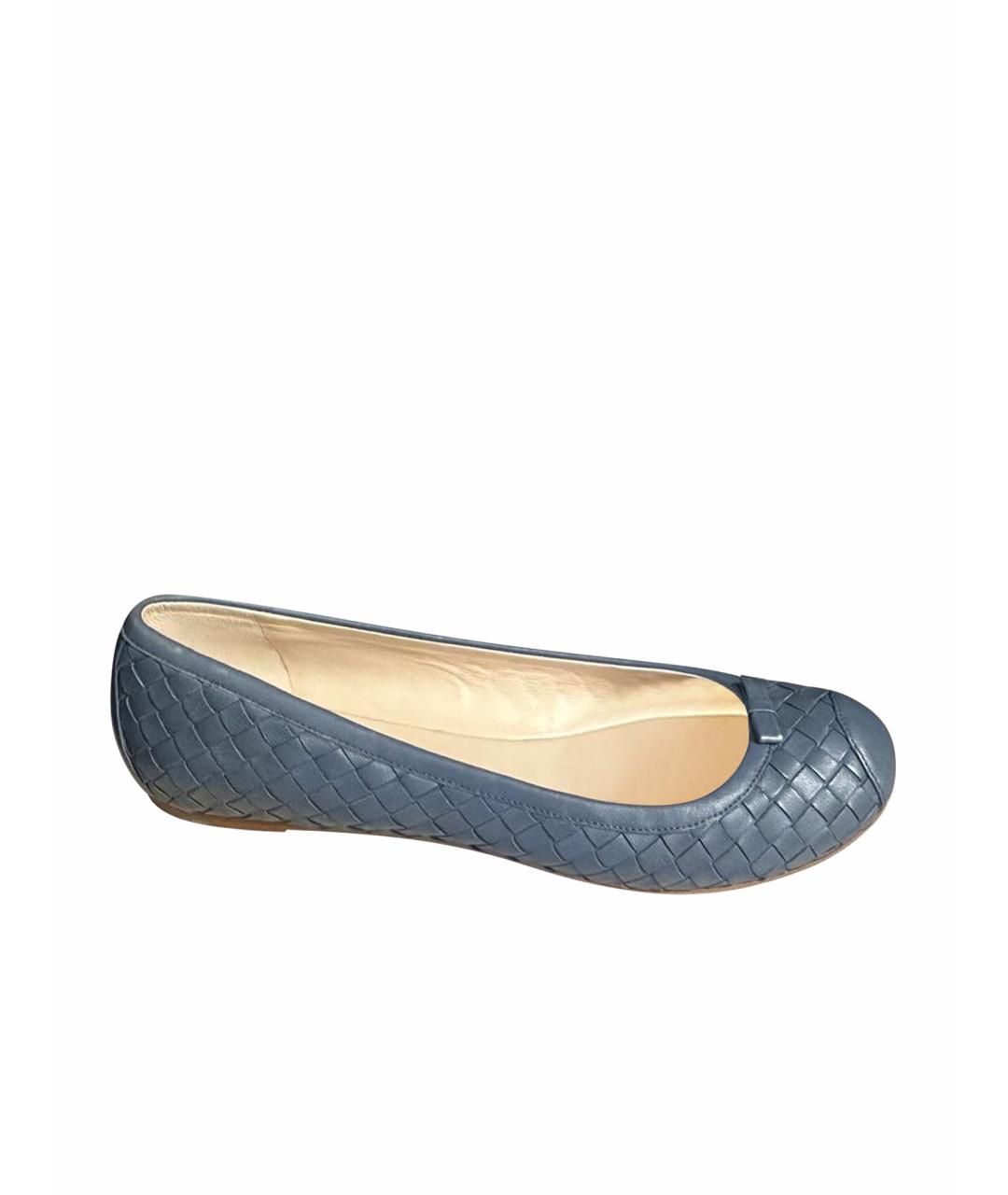 BOTTEGA VENETA Синие кожаные балетки, фото 1