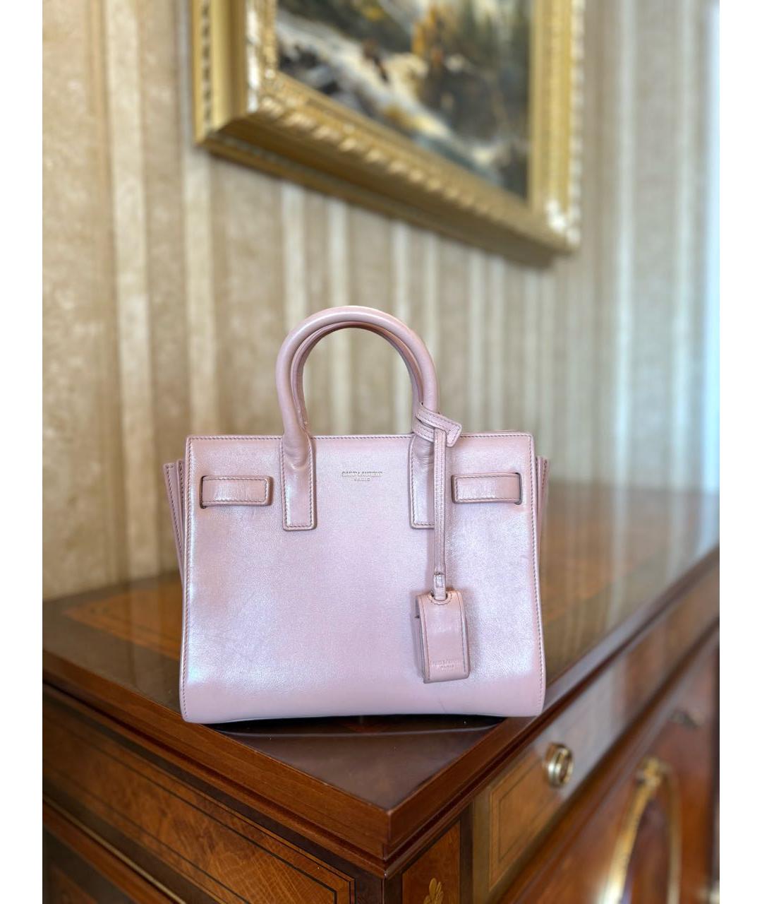 SAINT LAURENT Розовая кожаная сумка с короткими ручками, фото 2