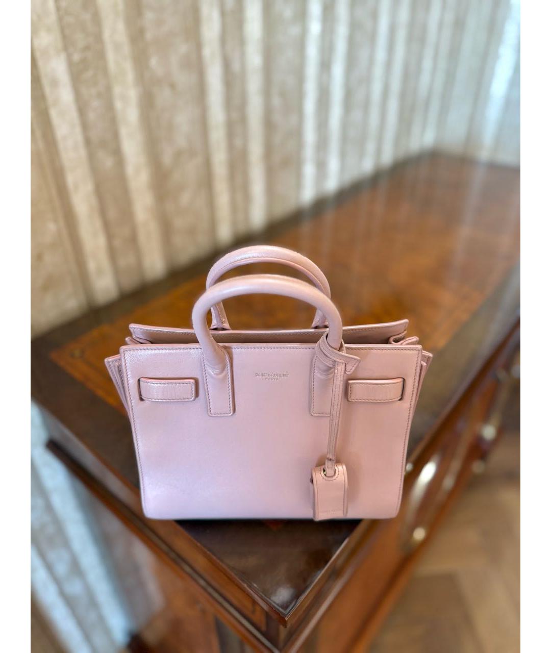 SAINT LAURENT Розовая кожаная сумка с короткими ручками, фото 5