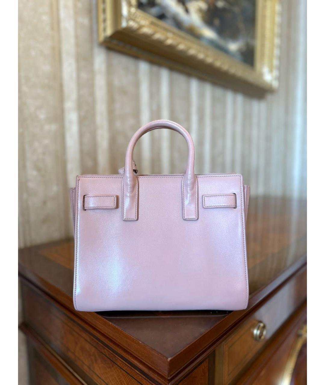 SAINT LAURENT Розовая кожаная сумка с короткими ручками, фото 4