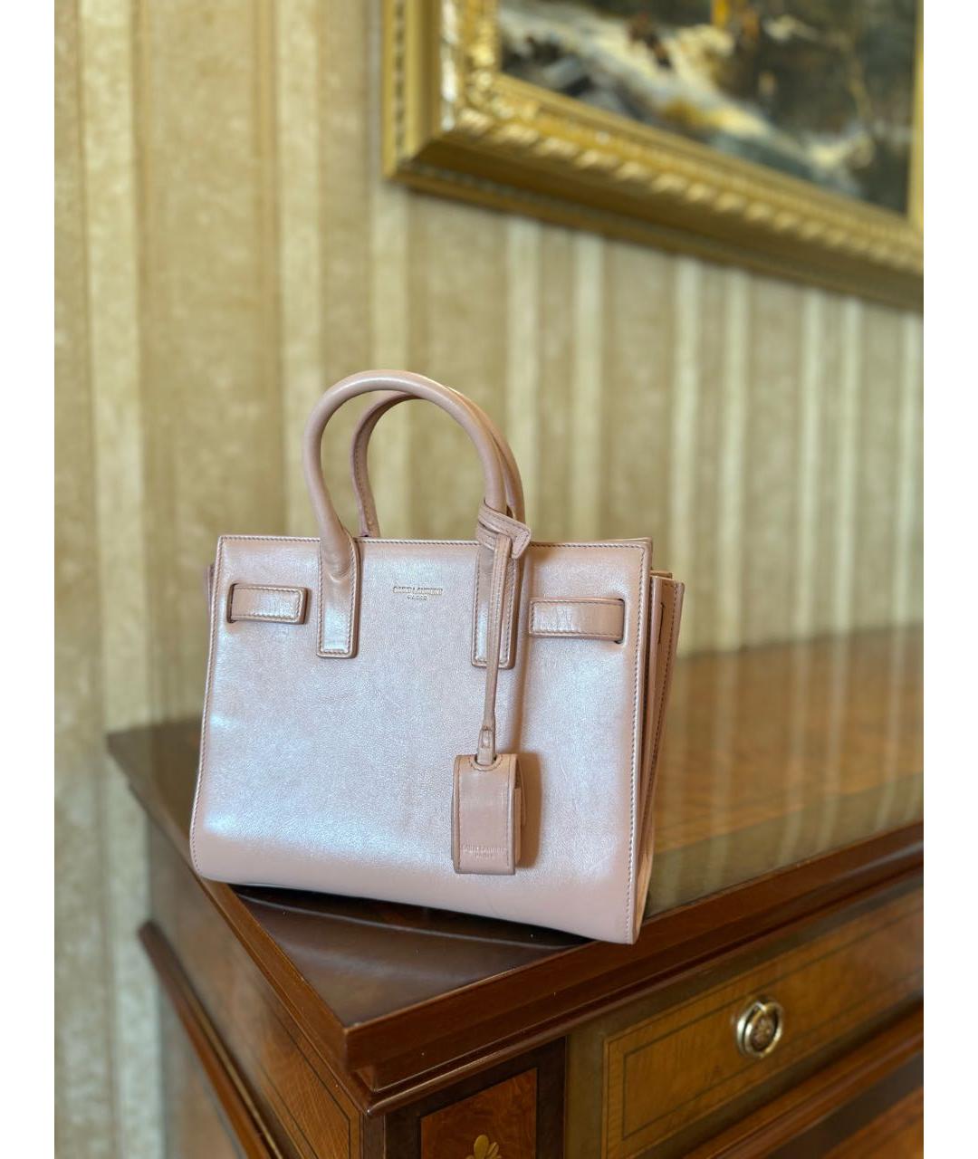 SAINT LAURENT Розовая кожаная сумка с короткими ручками, фото 3
