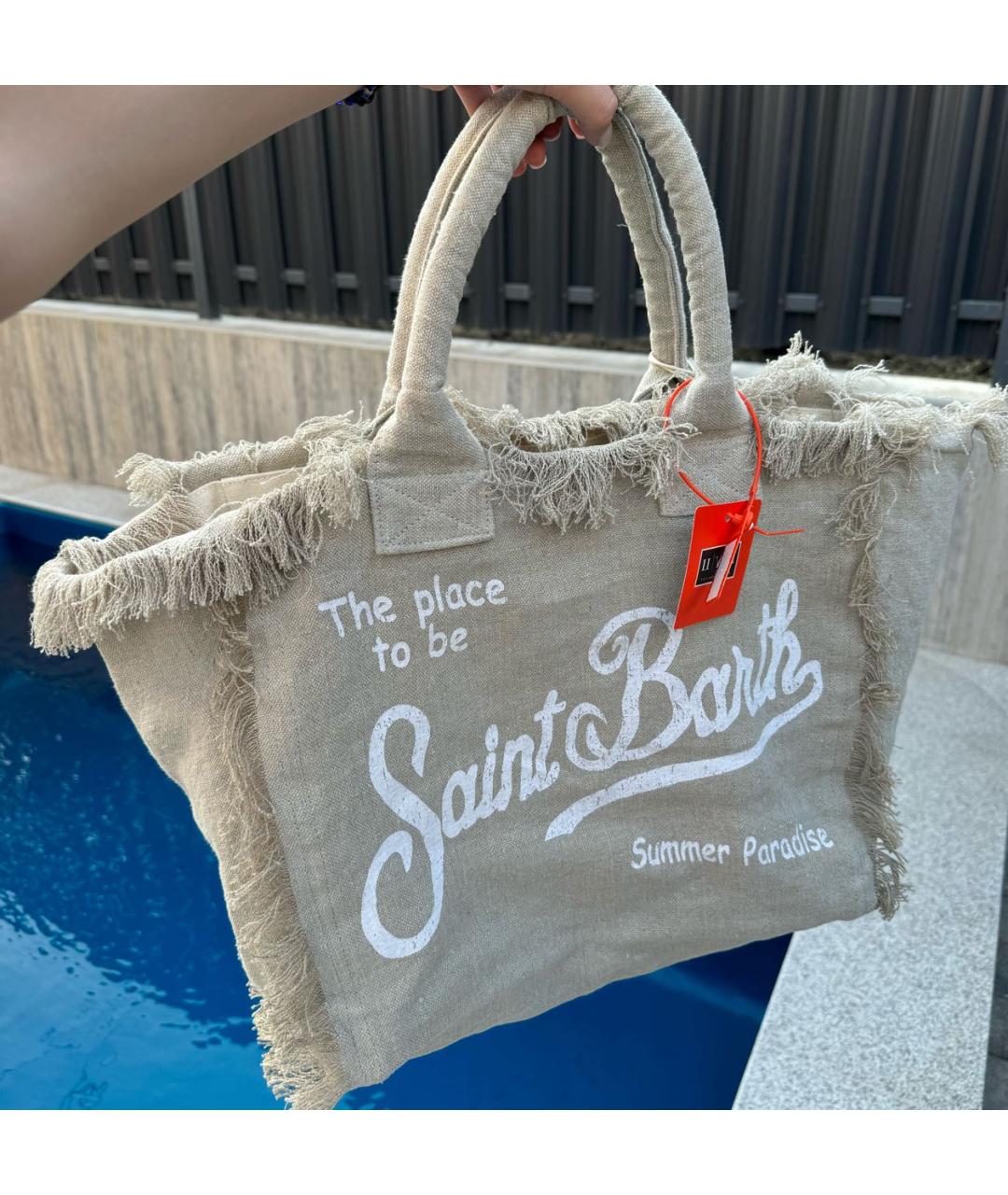 MC2 SAINT BARTH Бежевая тканевая пляжная сумка, фото 3