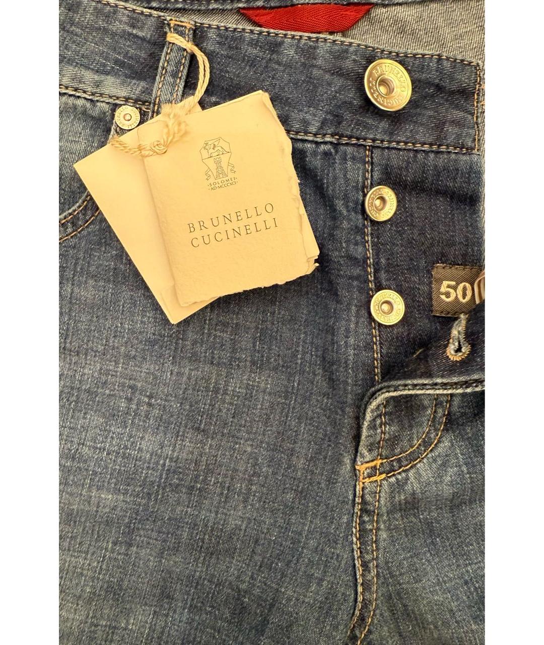 BRUNELLO CUCINELLI Темно-синие хлопковые прямые джинсы, фото 6